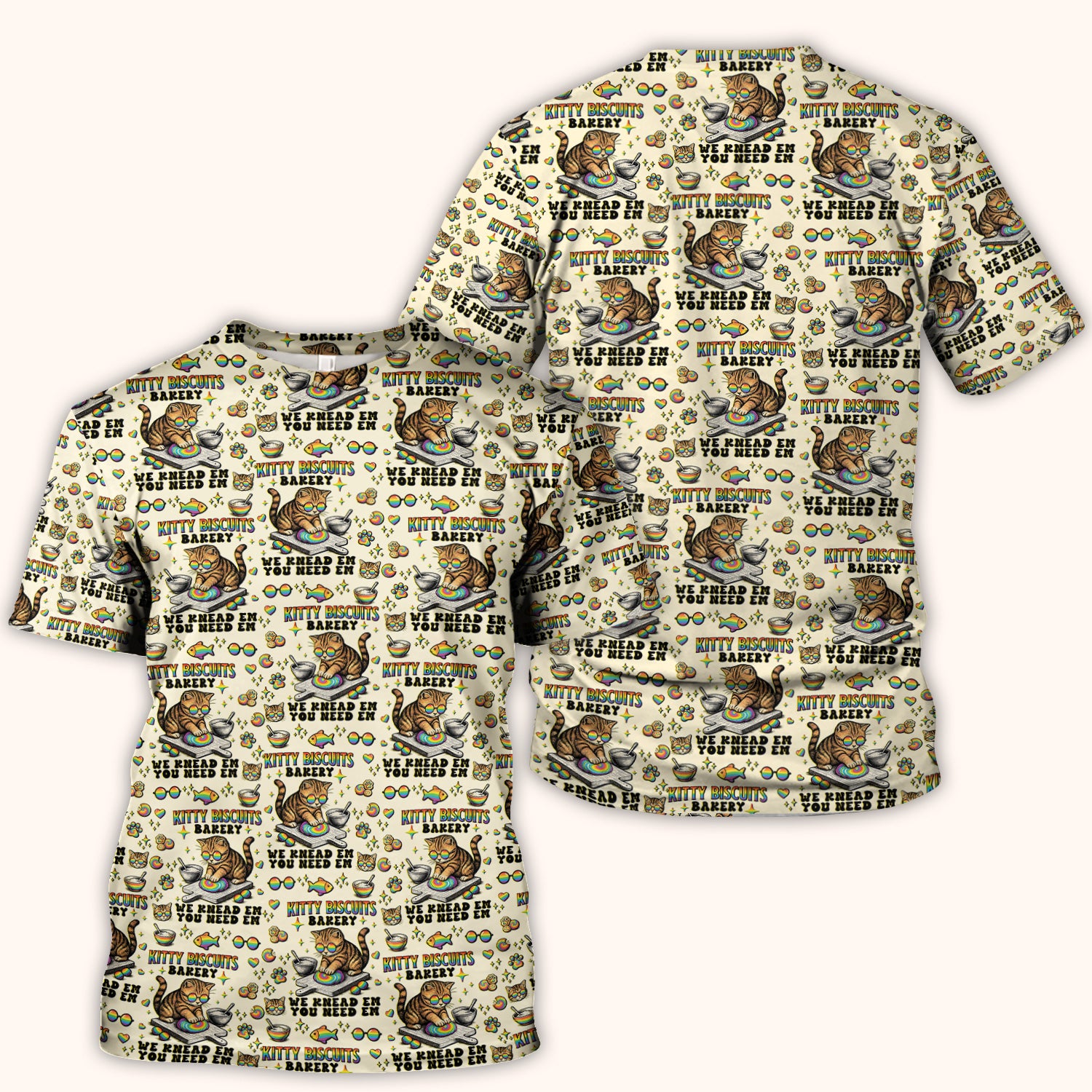 Pride Nurse Cat Baking Rainbow Dough Pattern Scrub Top, Breathable Fabrics Nursing Uniform