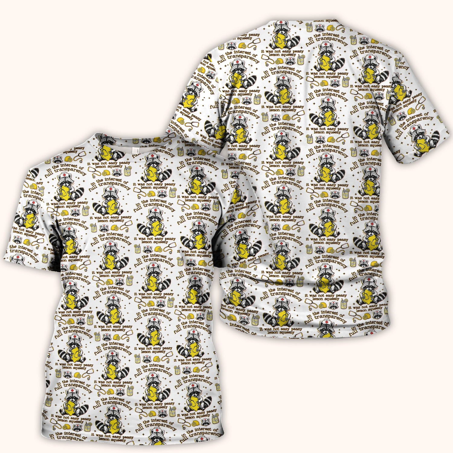 Raccoon Lemon Quote Medical Humor Pattern Scrub Top, Breathable Fabrics Nursing Uniform