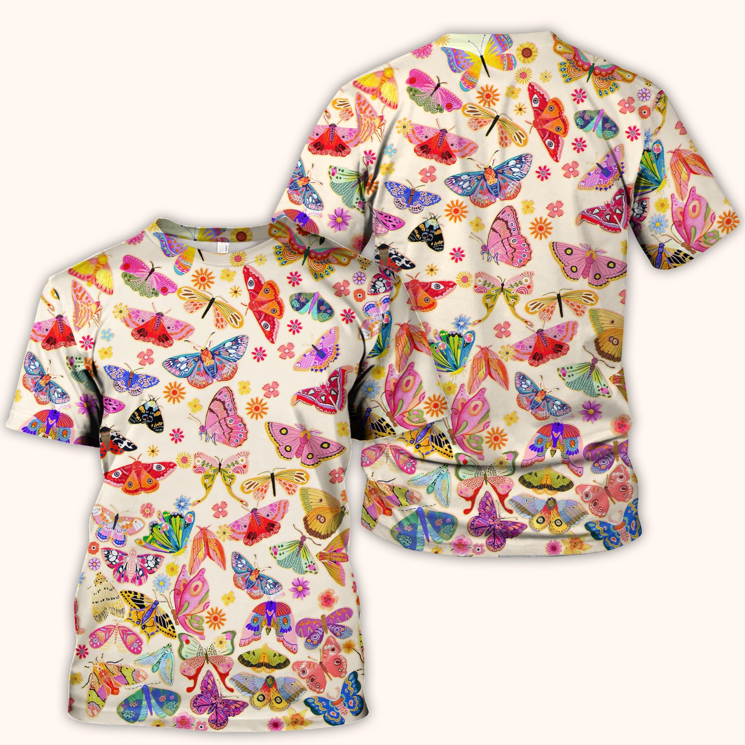 Colorful Butterfly Floral Pattern Scrub Top, Comfortable Scrubs for Nurses