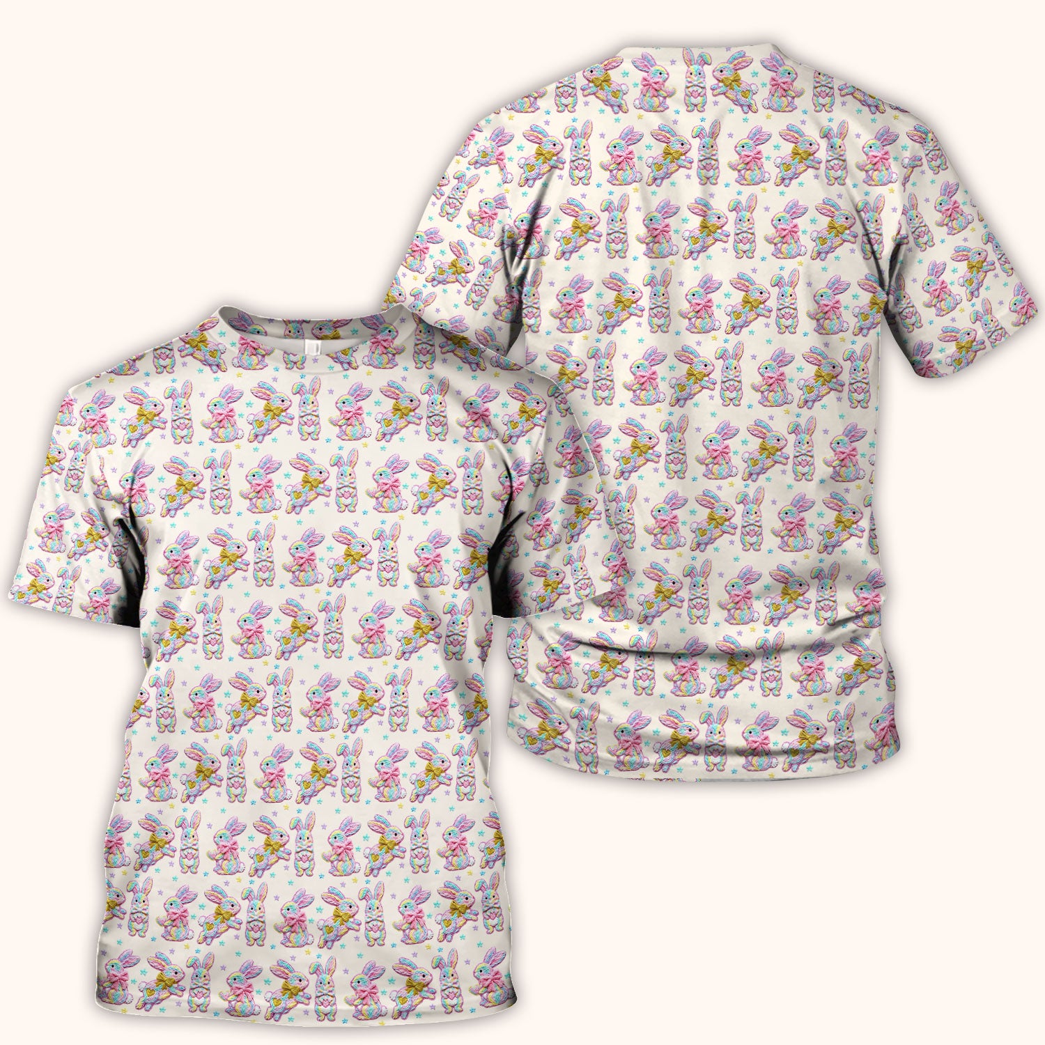 Cartoon Bunny All Over Print Scrub Top, Comfortable Scrubs for Nurses, Easter