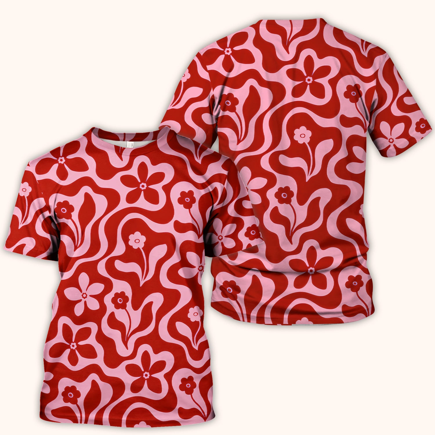 Retro Pink Floral Pattern, Groovy Medical Scrub Top, Comfortable Scrubs for Nurses