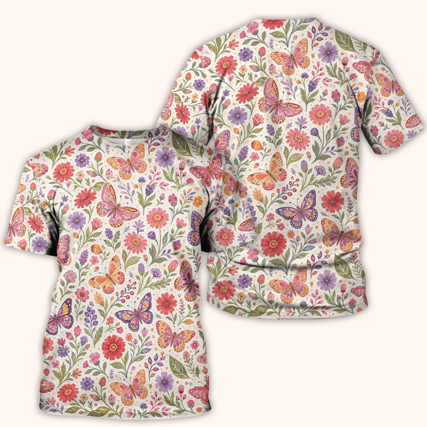 Floral Butterfly Pediatric Nurse Pattern Scrub Top, Comfortable Scrubs for Nurses