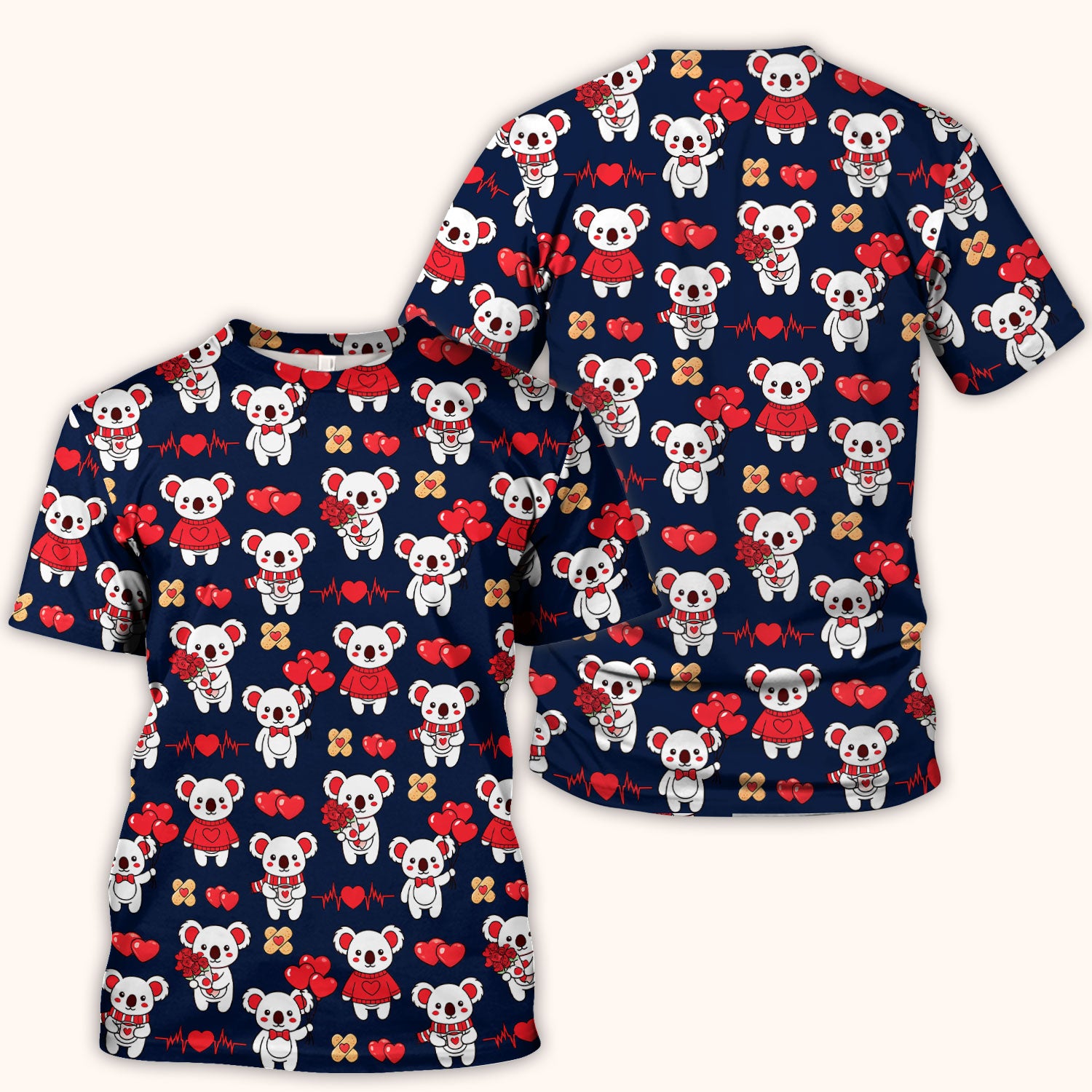 Sweet Koala Valentine Medical Design Scrub Top, Comfortable Scrubs for Nurses