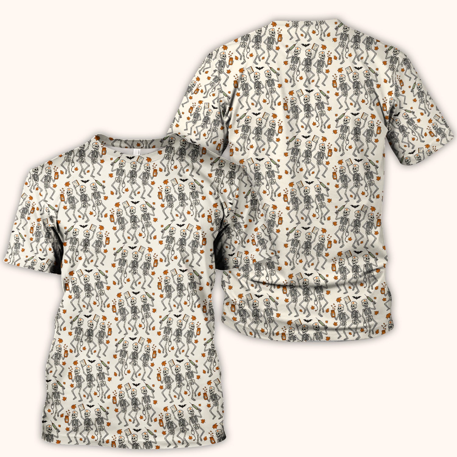 Funny Halloween Skeleton Pattern Scrub Top, Comfortable Scrubs for Nurses