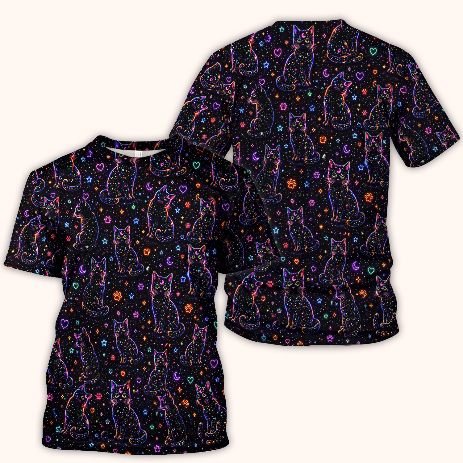 Mystical Cosmic Moon Cat Pattern Scrub Top, Comfortable Scrubs for Nurses