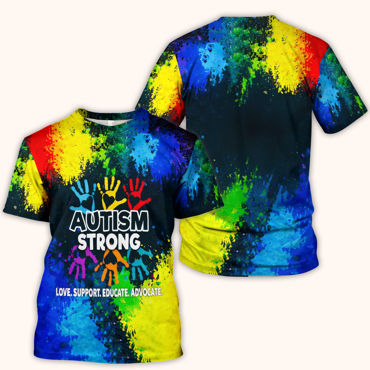 Autism Strong Colorful Handprint Scrub Top, Breathable Fabrics Nursing Uniform