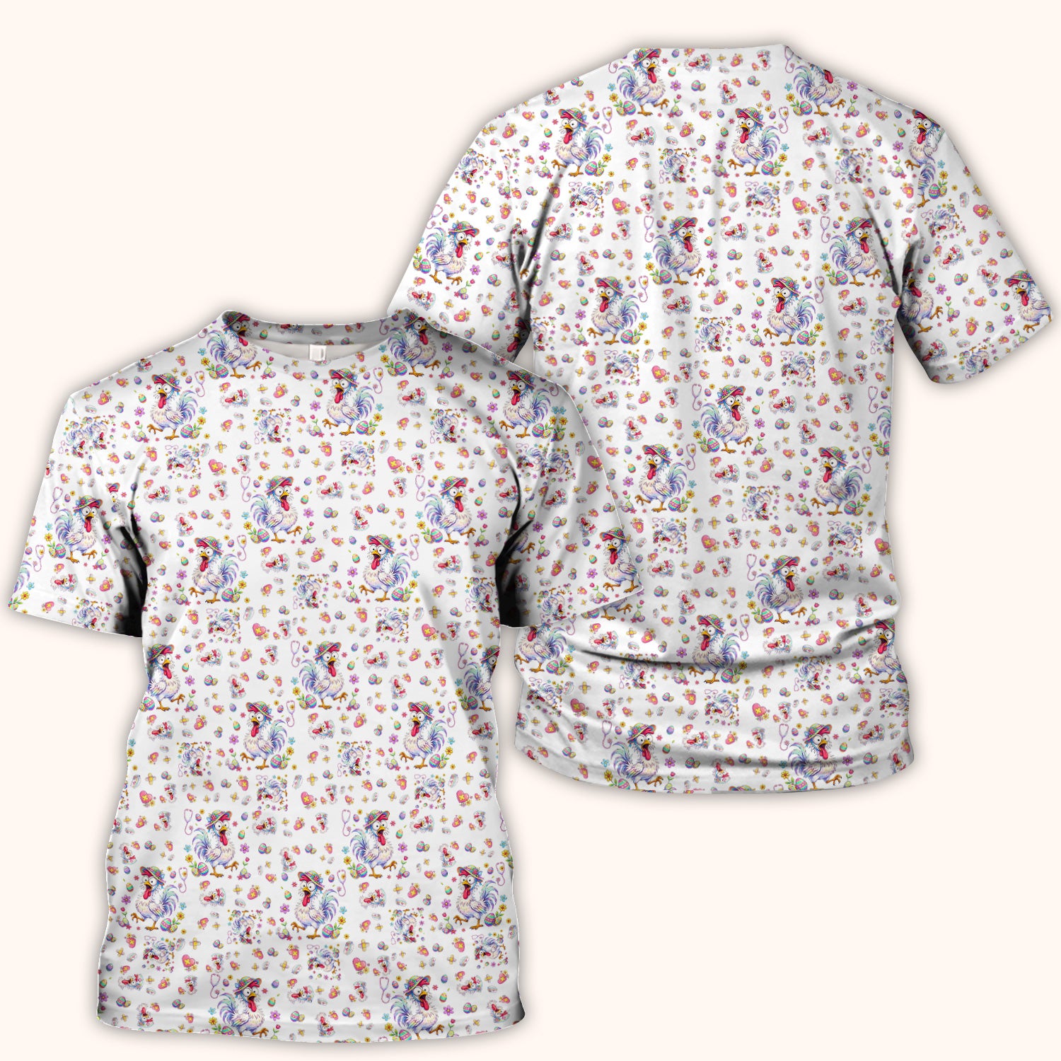 Funny Easter Nurse Chicken Pattern Scrub Top, Comfortable Scrubs for Nurses