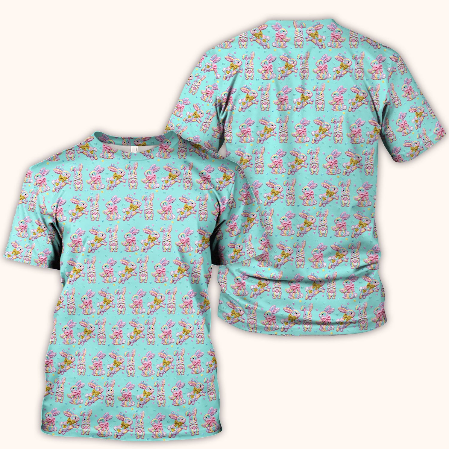 Cartoon Bunny All Over Print Scrub Top, Comfortable Scrubs for Nurses, Easter