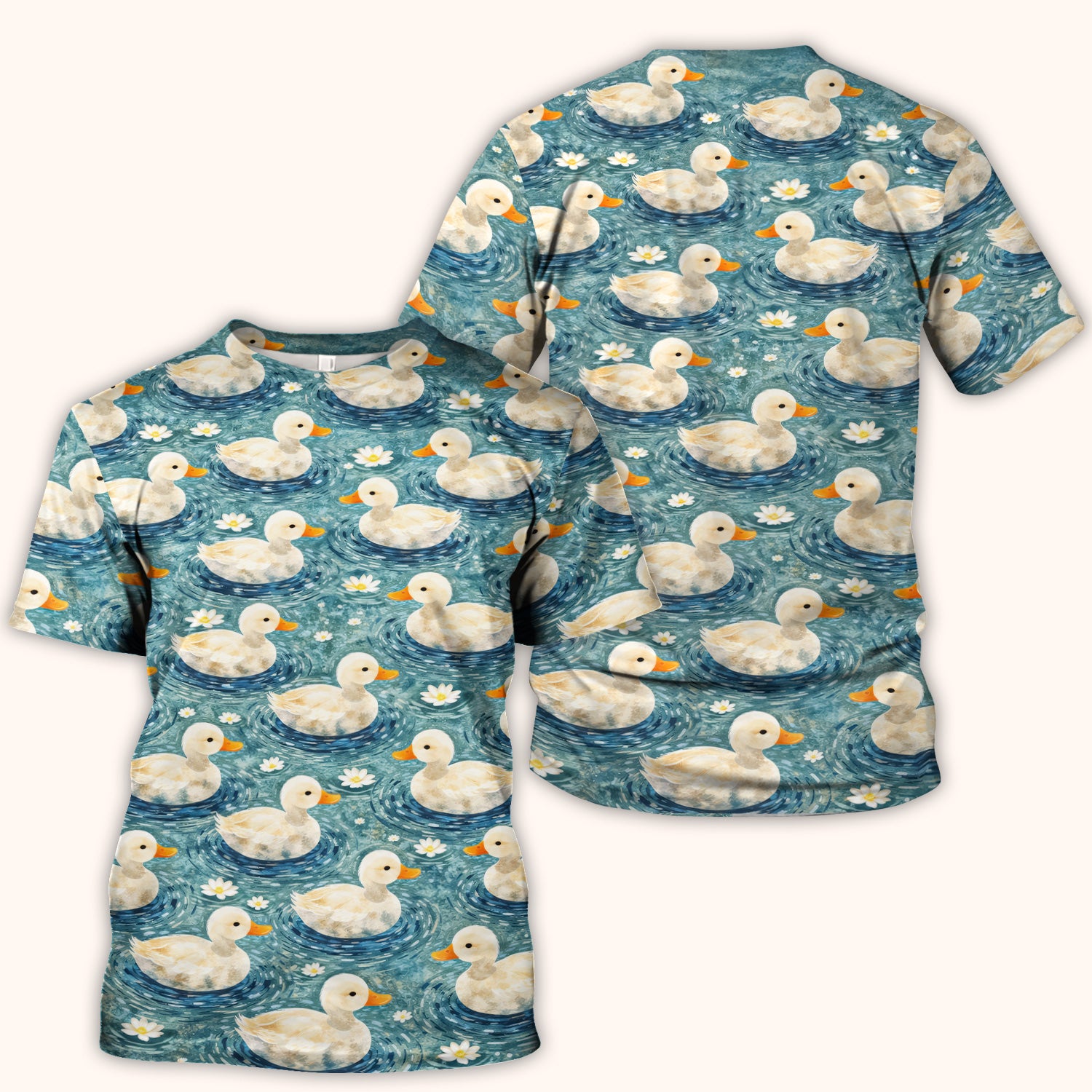 Charming Duck Pond Scrub Top, Peaceful Waterfowl Print Nursing Uniform, Breathable Medical Scrubs