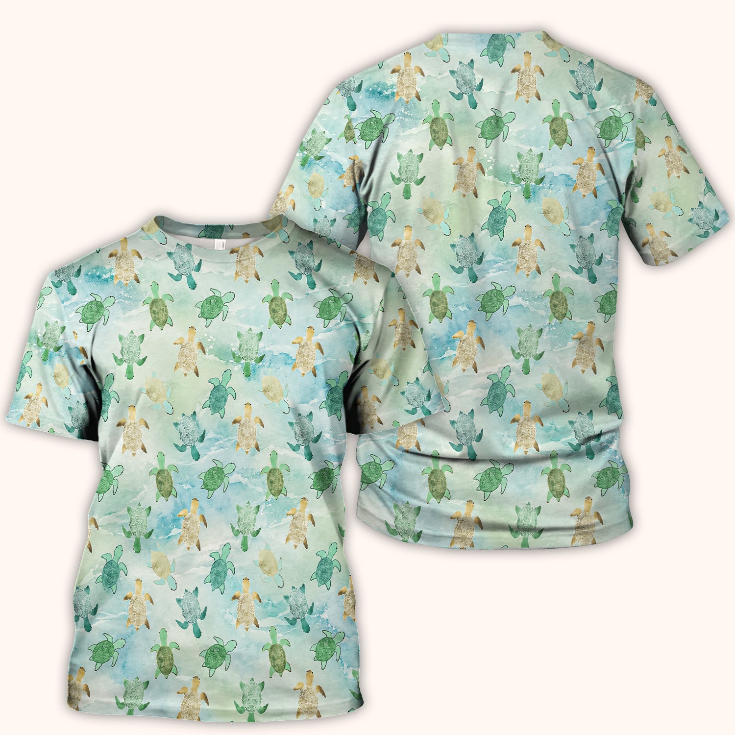 Watercolor Sea Turtle Pattern Scrub Top, Comfortable Scrubs for Nurses