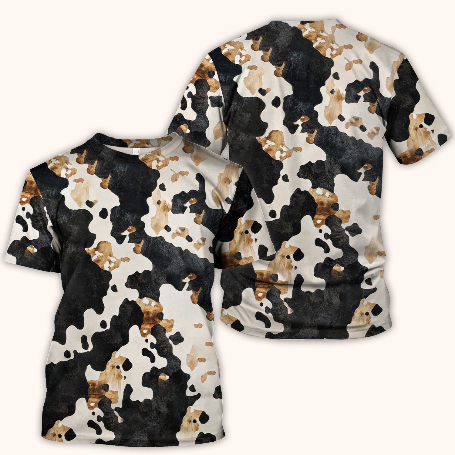 Classic Cow Print Pattern Scrub Top, Breathable Fabrics Nursing Uniform