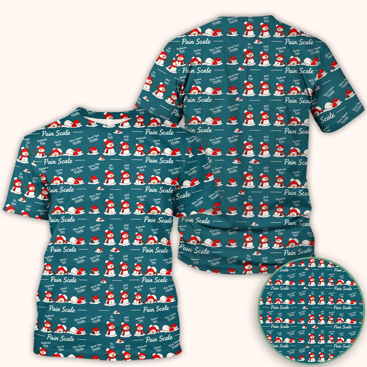 Funny Christmas Snowman Pain Scale Scrub Top, Comfortable Scrubs for Nurses