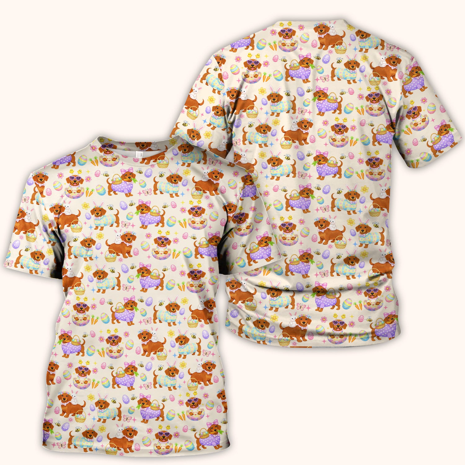 Cute Easter Dachshund Dog Pattern Scrub Top, Breathable Healthcare Uniform Top