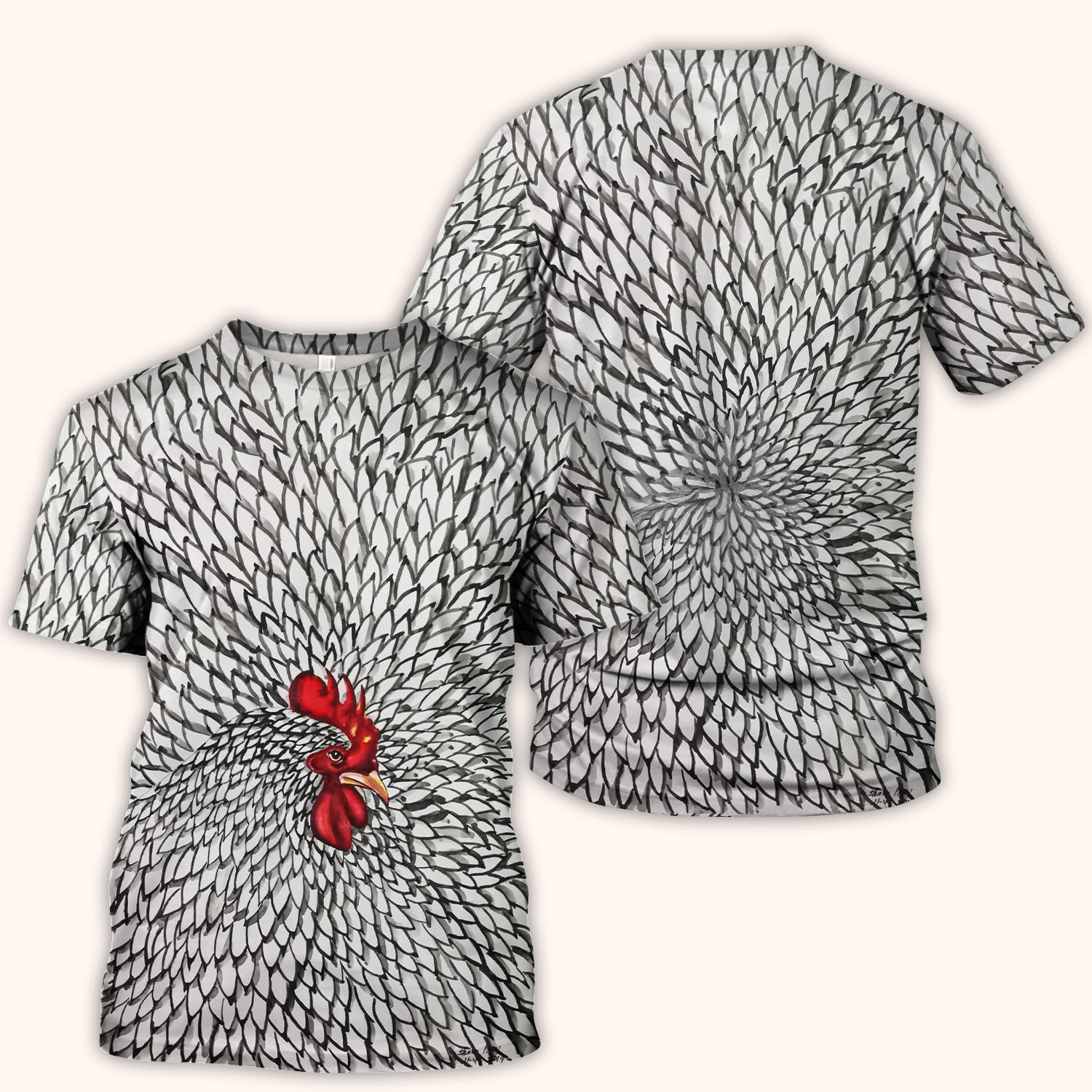 Watercolor Rooster Feather Pattern Scrub Top, Comfortable Scrubs for Nurses