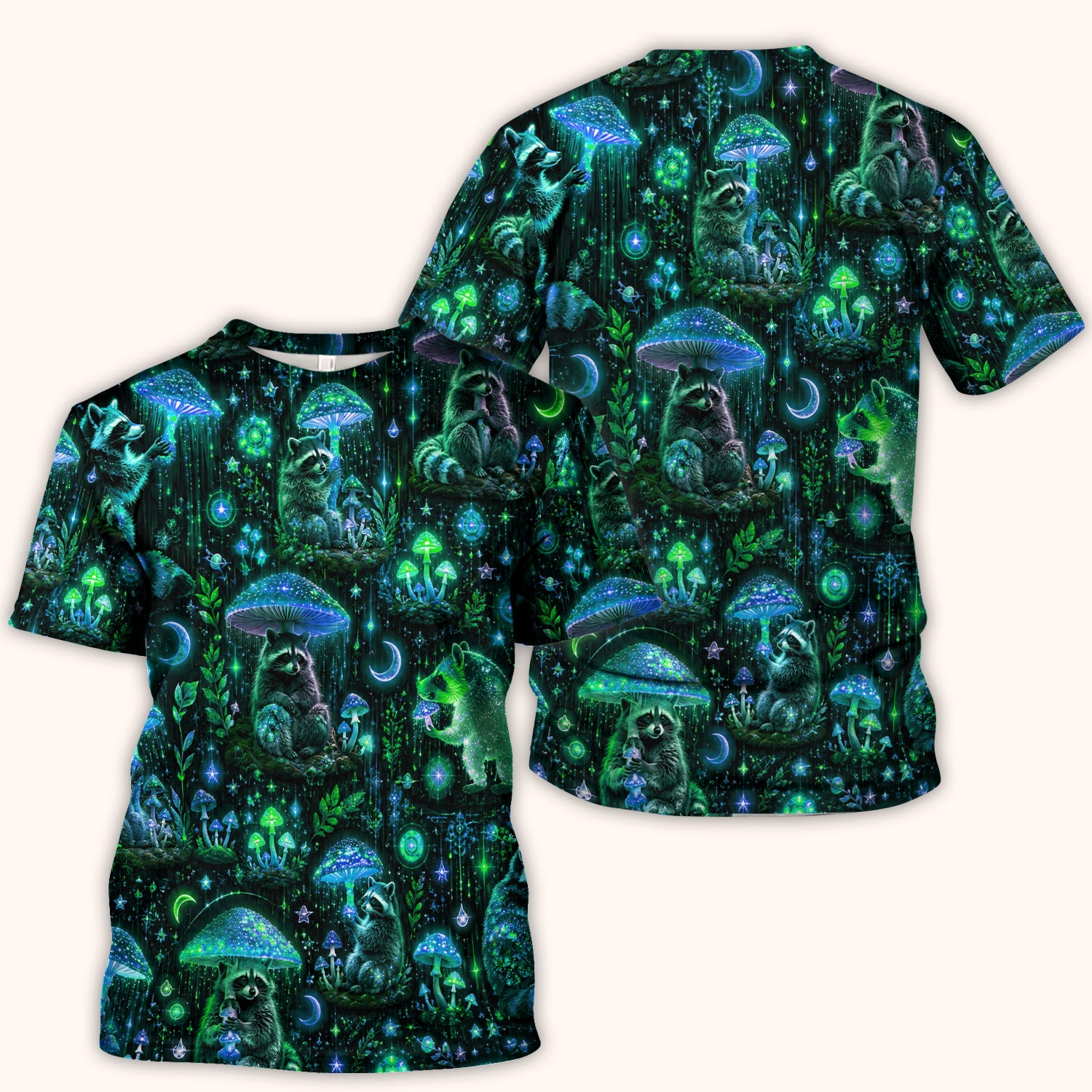 Glowing Raccoon Forest Pattern Scrub Top, Comfortable Scrubs for Nurses