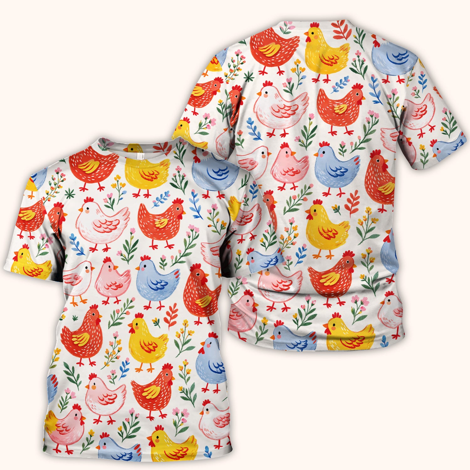 Fun Cartoon Hen Print Scrub Top,  Breathable Fabrics Nursing Uniform
