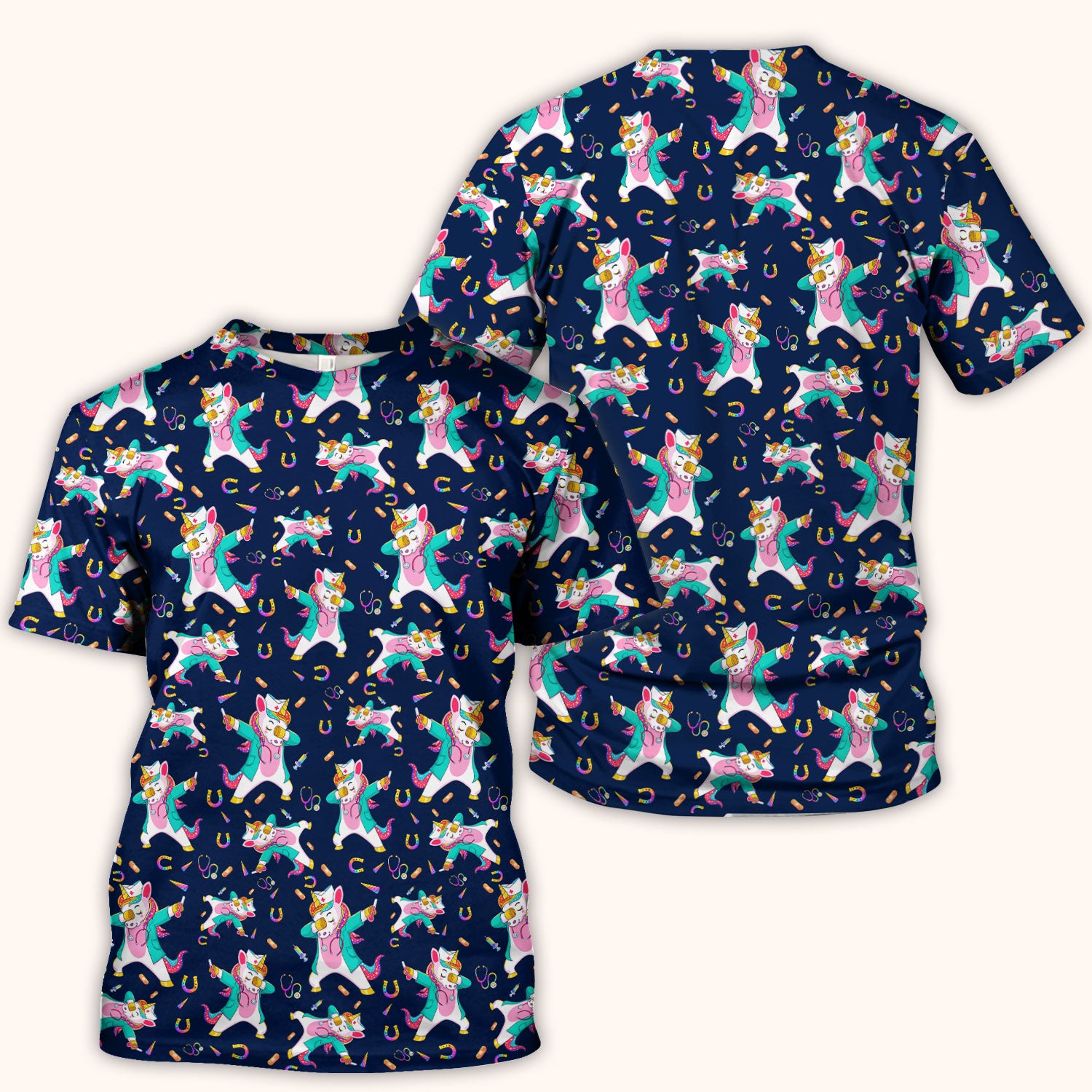 Cute Unicorn Nurse Dance Pattern Scrub Top, Breathable Fabrics Nursing Uniform