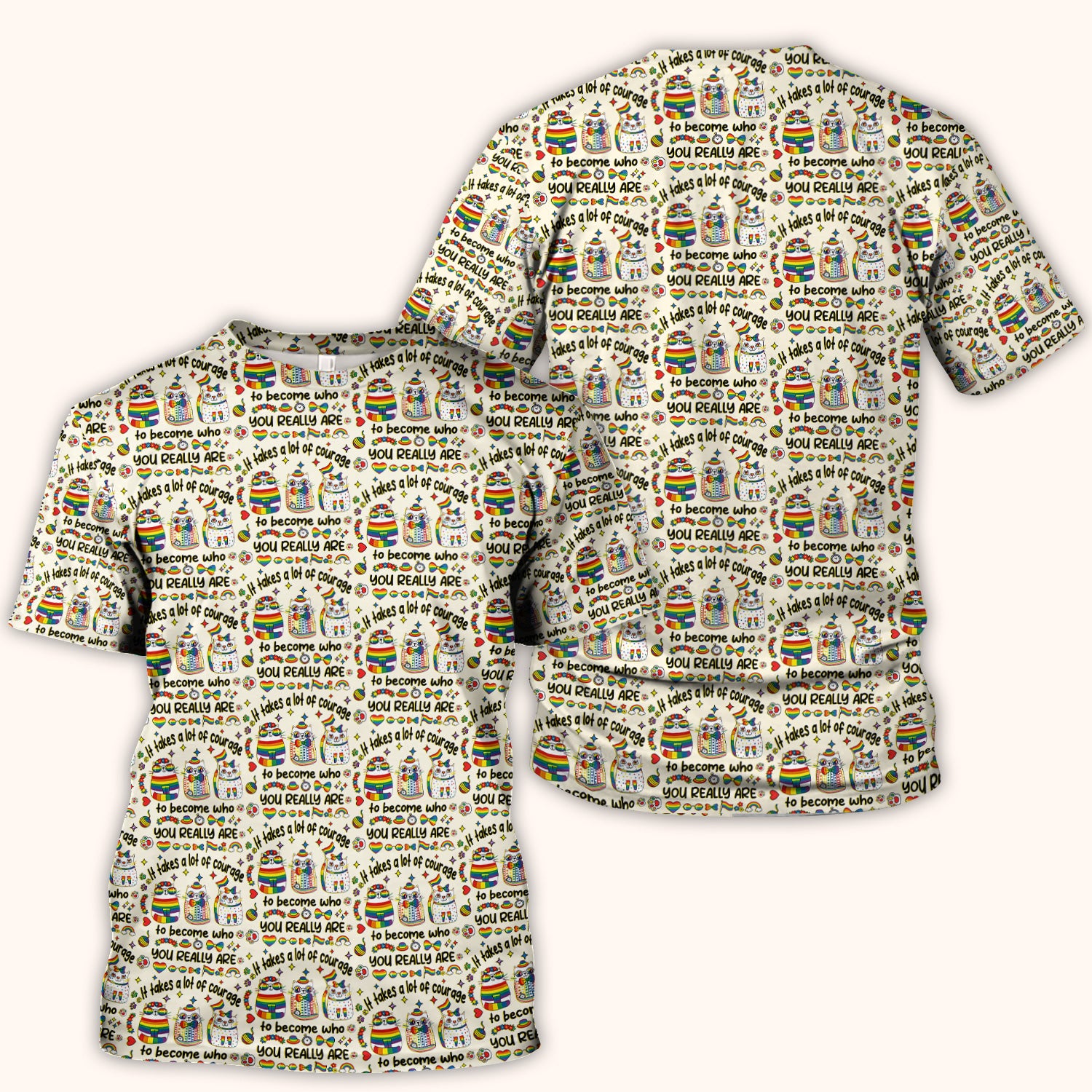 Inspirational Nurse Rainbow Cat Courage Quote Pattern Scrub Top, Breathable Fabrics Nursing Uniform