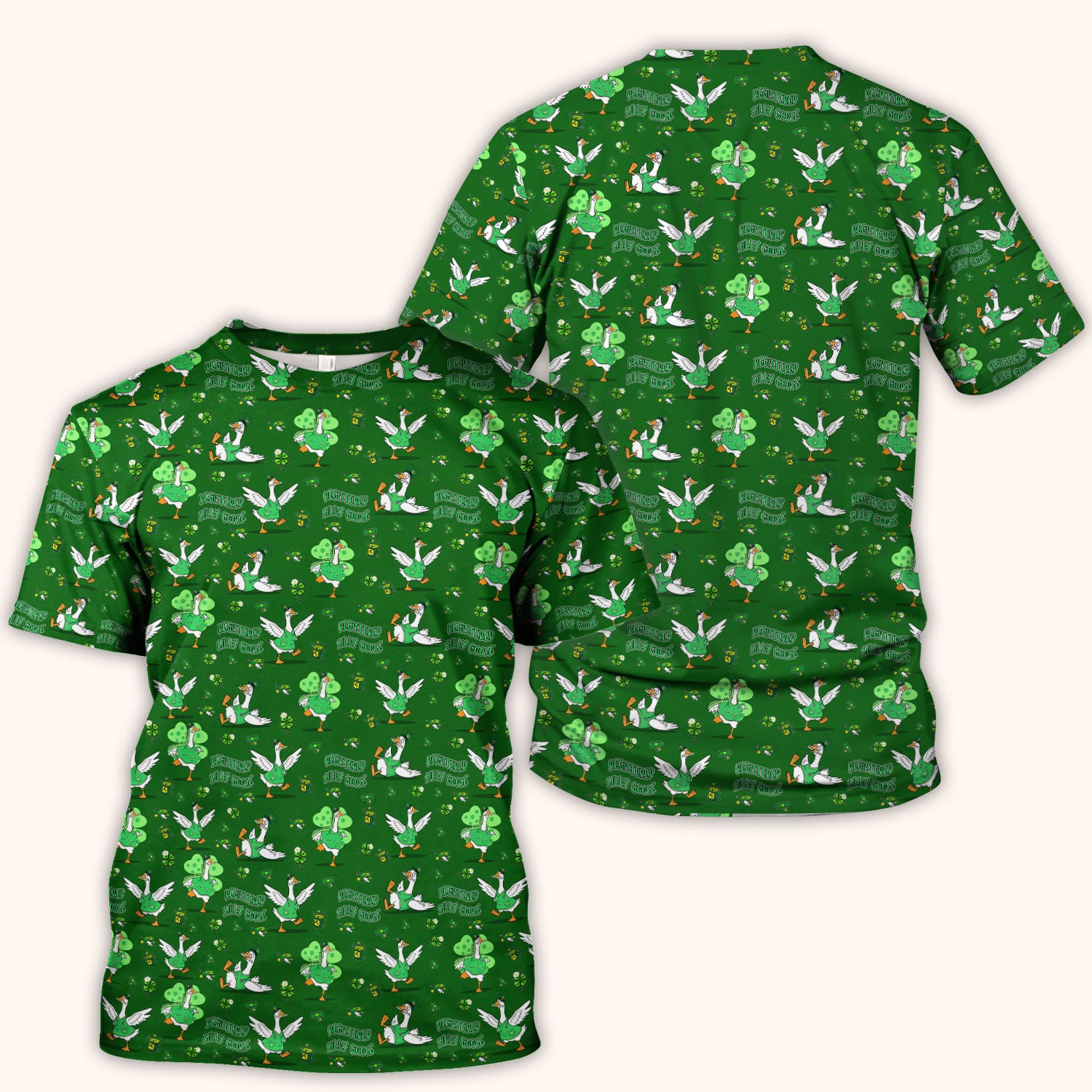 Silly Goose St. Patrick’s Day Scrub Top, Funny Goose Shamrock Pattern Nurse Scrub Shirt, Irish Green Nursing Uniform