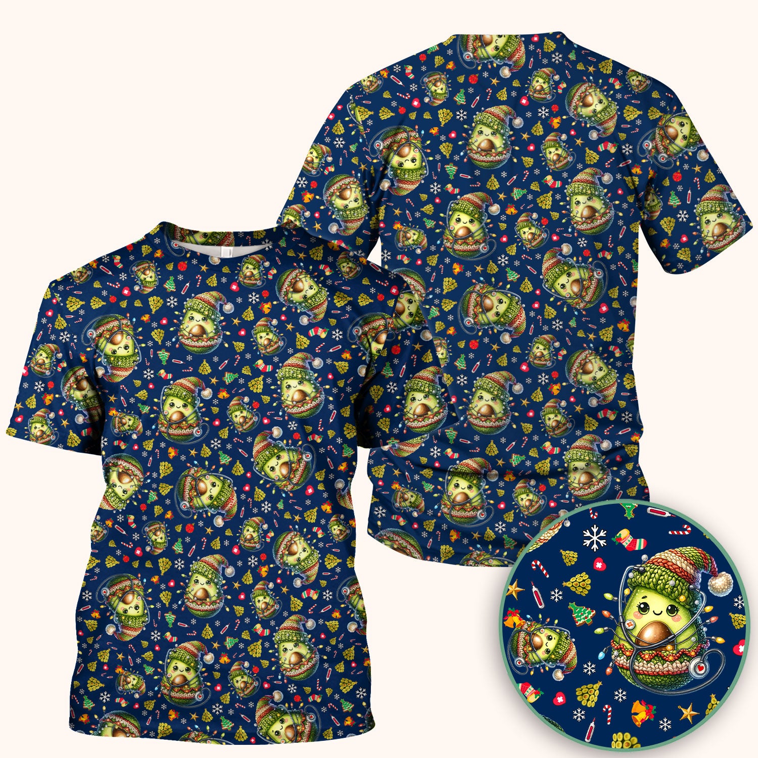 Avocado Scrub Top for Nurse - Funny Christmas Nursing Shirt - Cute Holiday Medical Uniform for Women RN LPN CNA