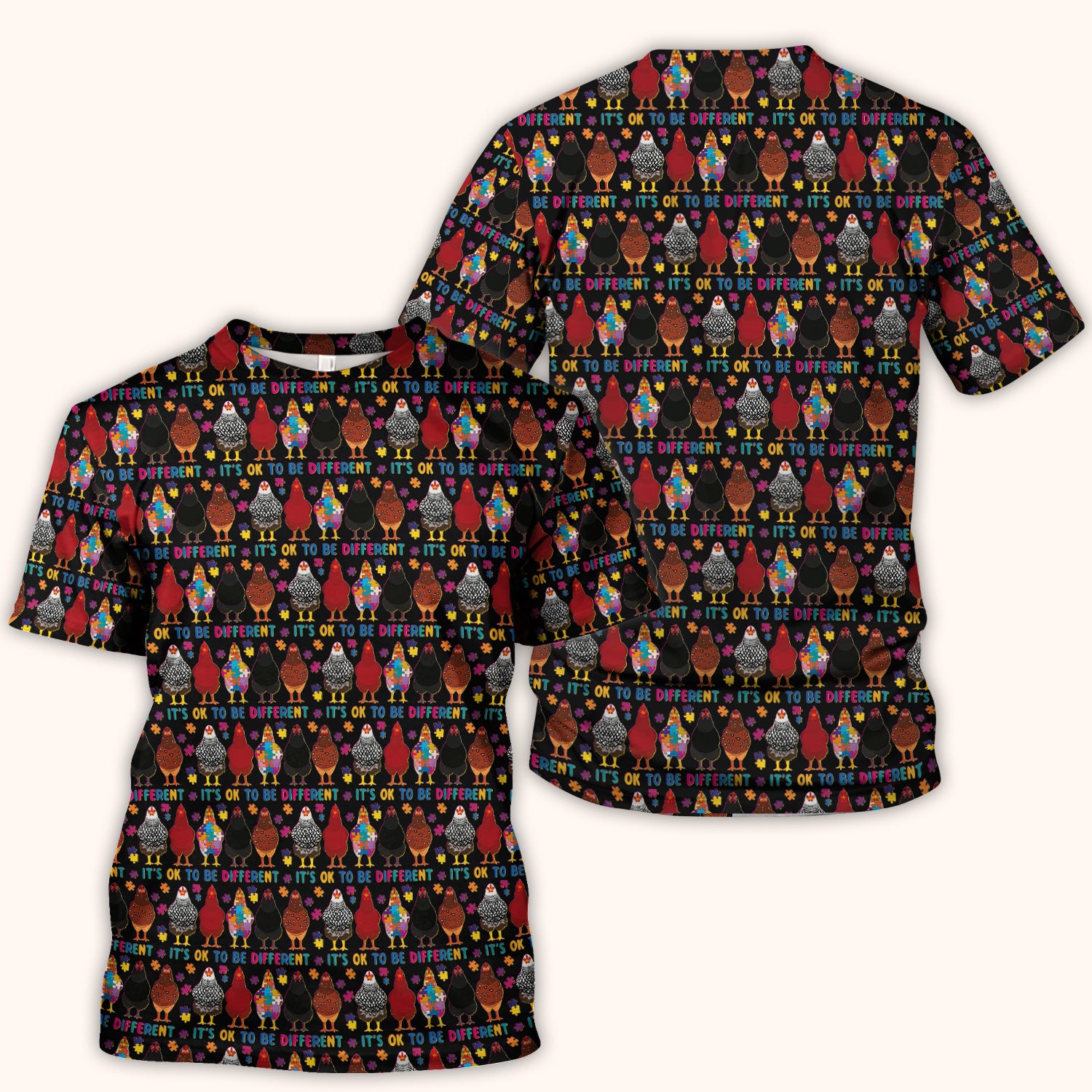Autism Chicken It’s OK to Be Different Print Scrub Top, Comfortable Scrubs for Nurses