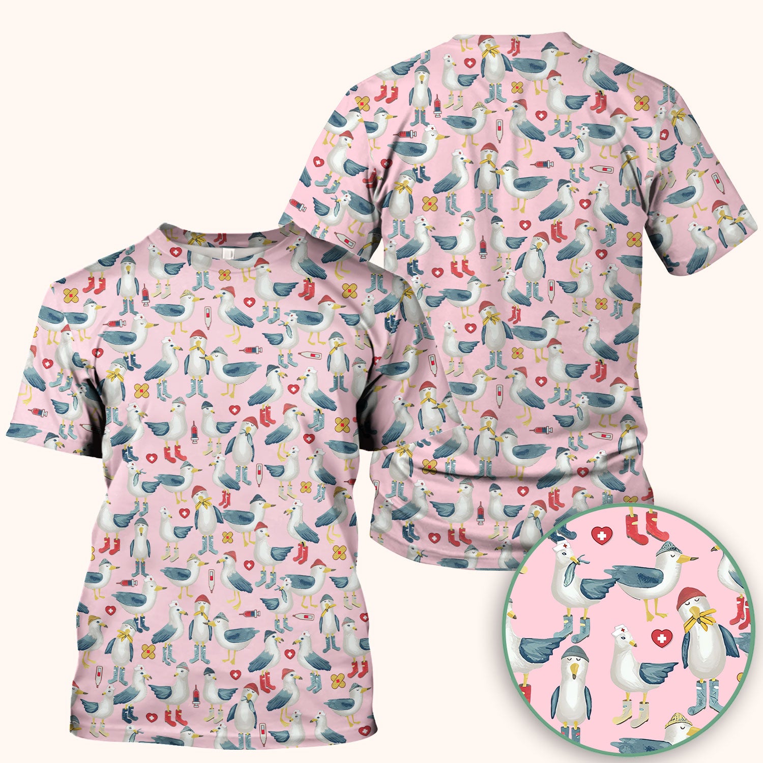 Seagull Scrub Top for Nurses - Adorable Birds Medical Uniform - Funny Shirt for RN CNA LPN