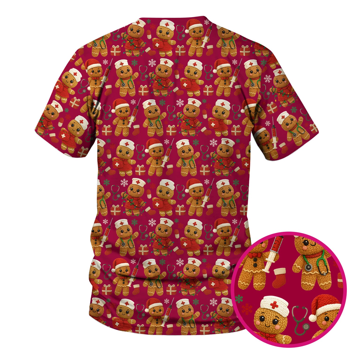 Christmas Scrub Tops for Women - Cute Gingerbread Nurse Pattern Medical Scrub Shirt - Festive Holiday Christmas Scrubs with Adorable Design