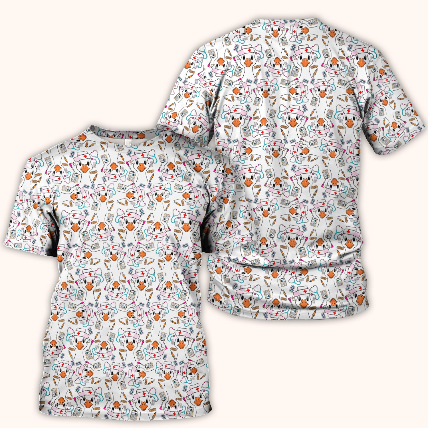 Duck Wearing Hat With Medical Tools Scrub Top, Breathable Fabrics Nursing Uniform