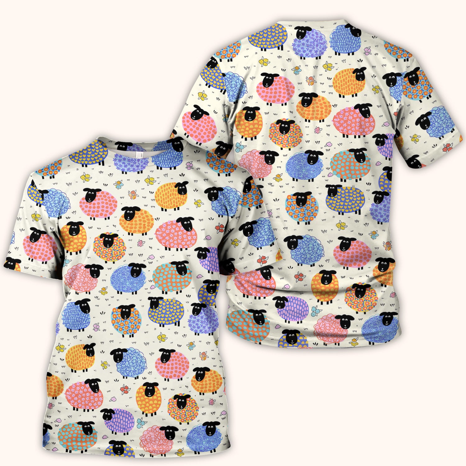 Funny Colorful Sheep Pattern Scrub Top, Comfortable Scrubs for Nurses