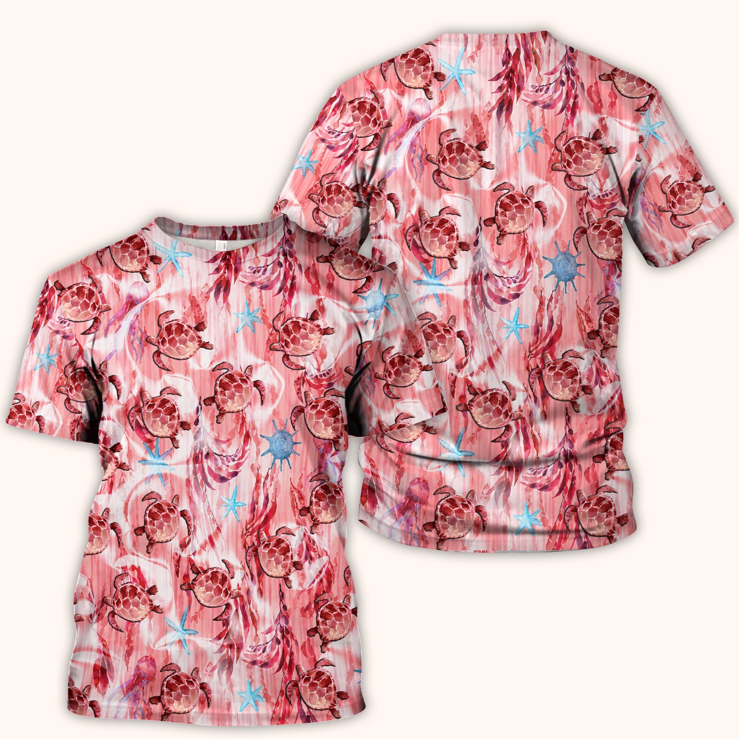 Pink Sea Turtle Ocean Pattern Scrub Top, Comfortable Scrubs for Nurses