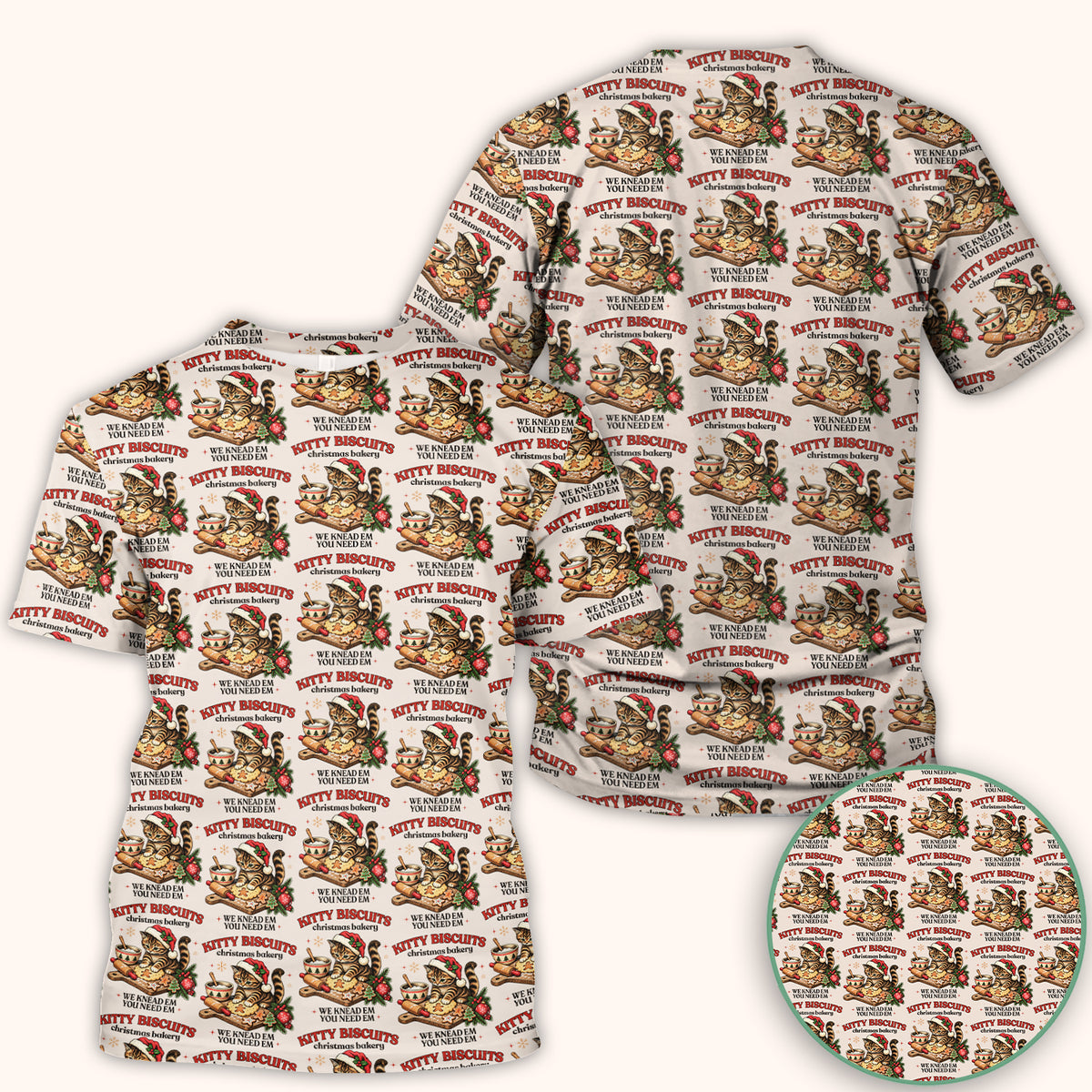 Christmas Santa And Gingerbread Pattern Scrub Top, Comfortable Scrubs for Nurses