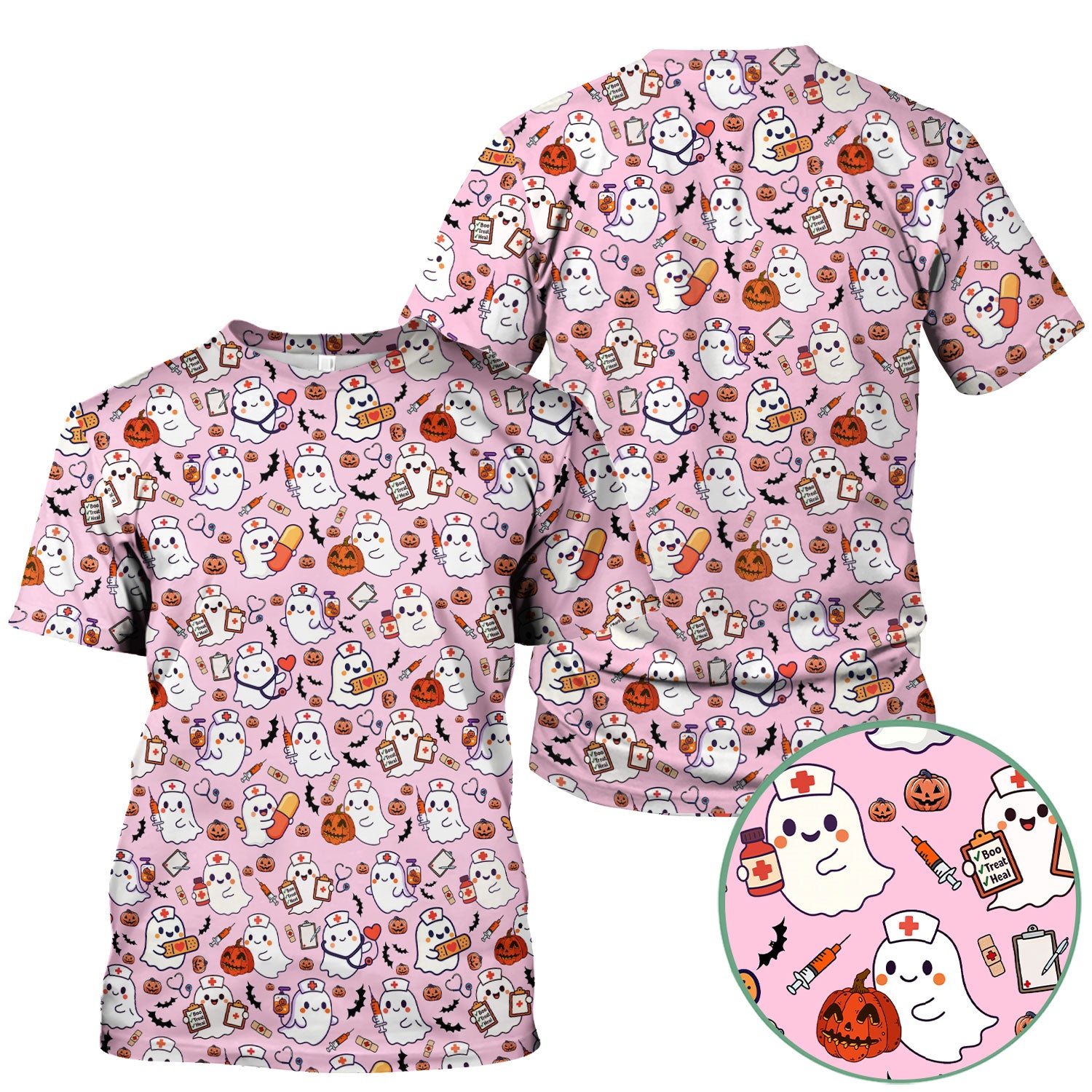 Boo Halloween Scrub Top - Pumpkin Shirt Womens - Comfortable Scrubs for Nurses - Breathable Fabrics Nursing Uniform