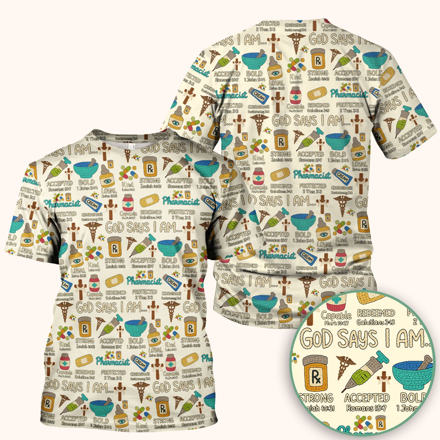 God Says I Am Pharmacist Scrub Top - Christian Pharmacy Scrubs for Women - Faith Inspired Medical Uniform - Bible Verse Nurse Shirt