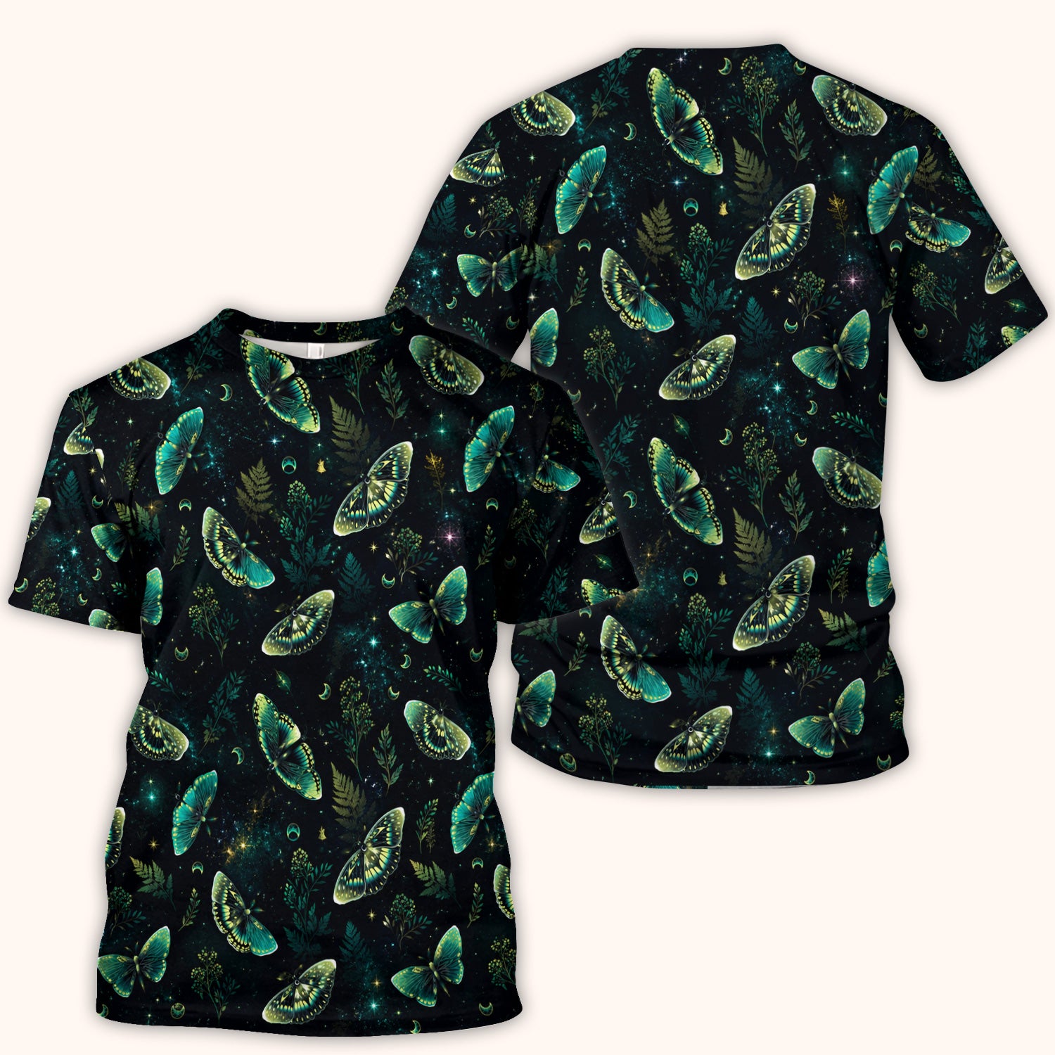 Mystical Moonlight Butterfly Garden Pattern Scrub Top, Comfortable Scrubs for Nurses