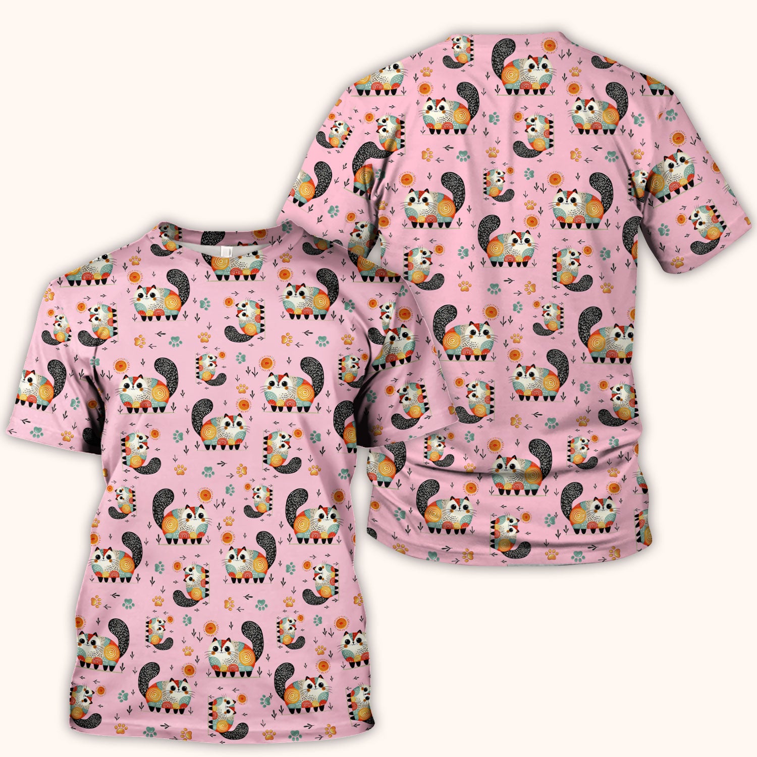 Playful Cat Illustration Nurse Scrub Top, Comfortable Scrubs for Nurses