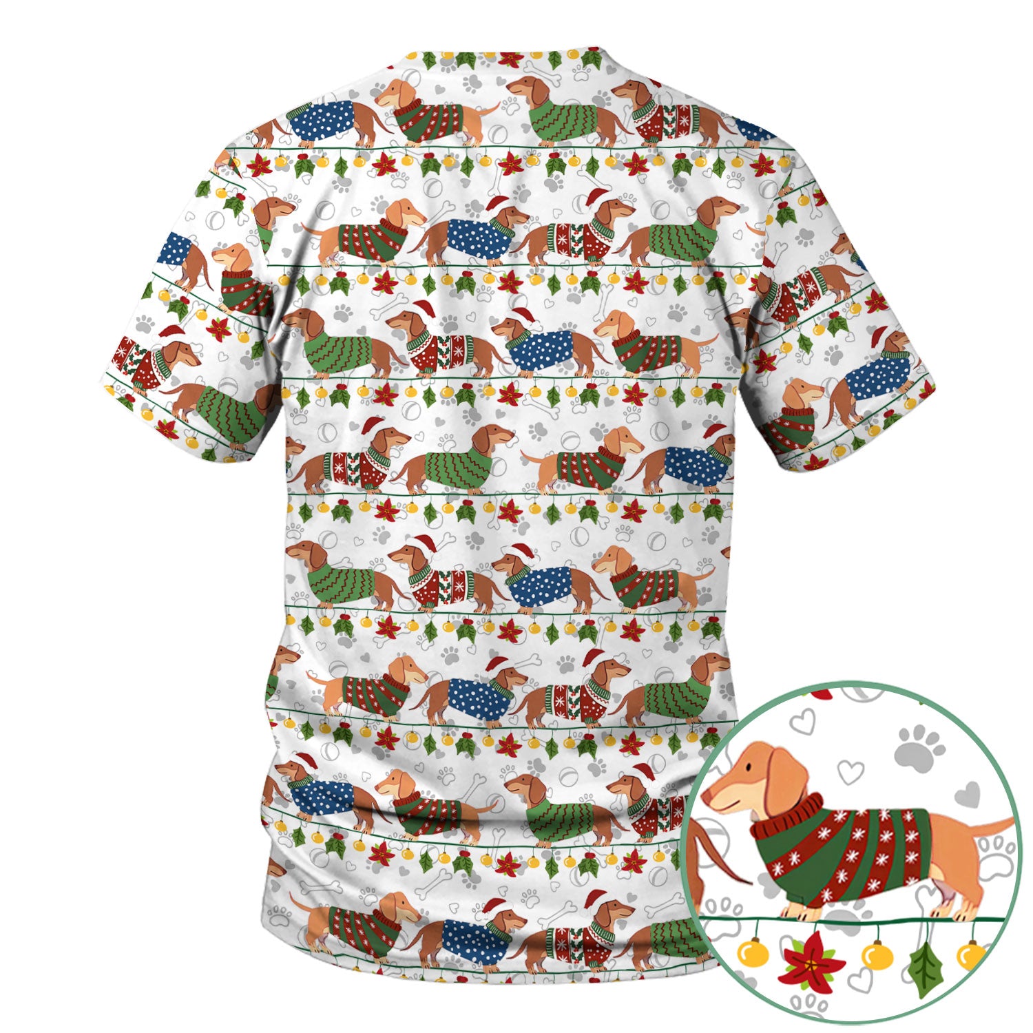 Holiday Wiener Dog Nurse Scrub Top - Festive Sausage Dog Christmas Medical Shirt for RN CNA LPN Women