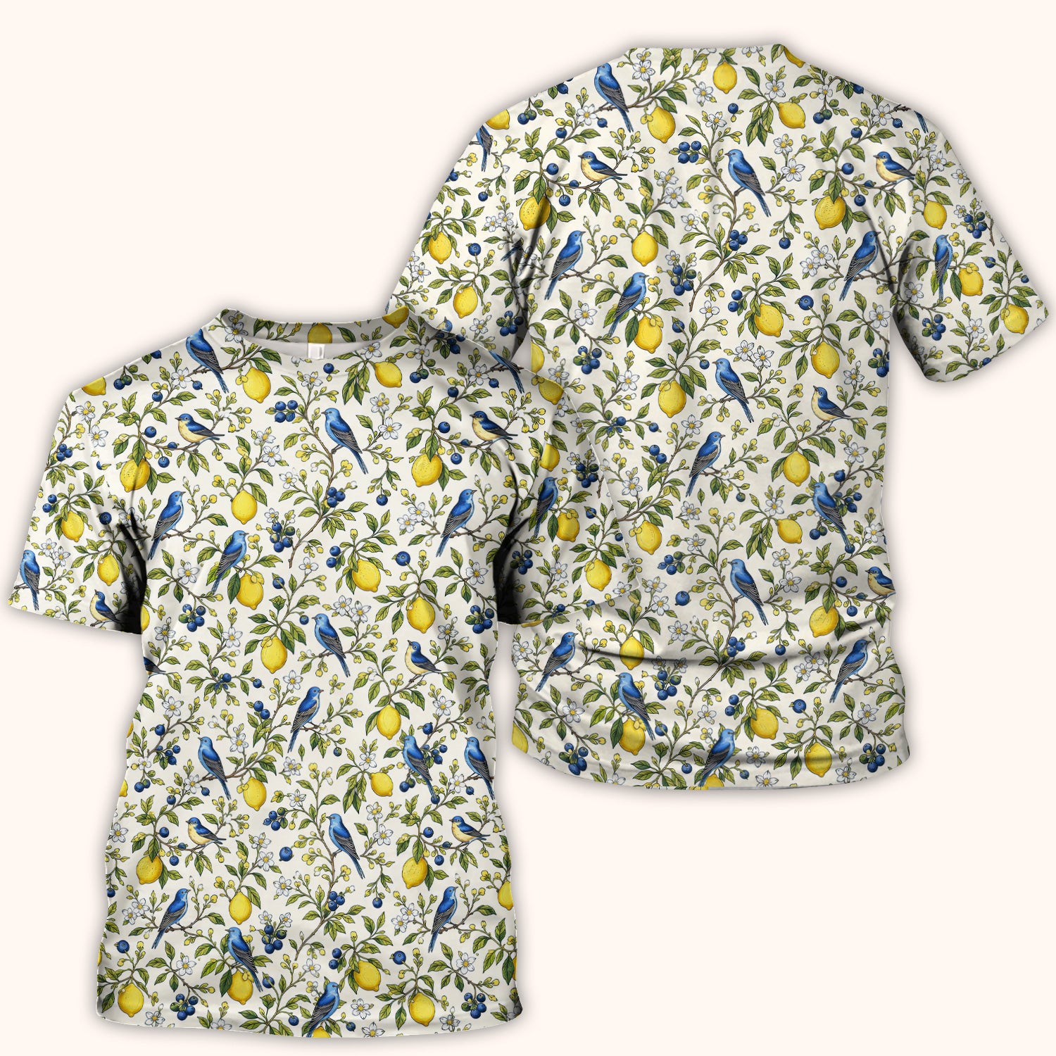 Bluebird Lemon Blossom Pattern Scrub Top, Comfortable Scrubs for Nurses