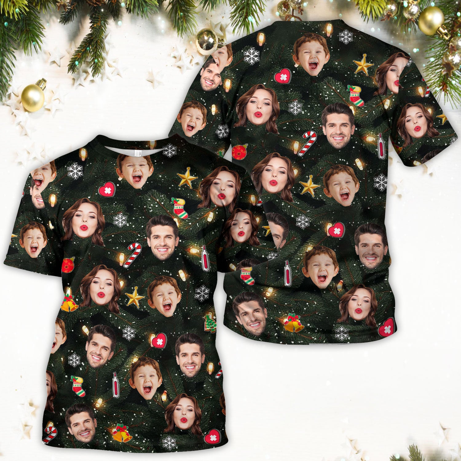 Personalized Christmas Photo Scrub Top, Funny Xmas Custom Face Scrub Shirt, Breathable Fabrics Nursing Uniform