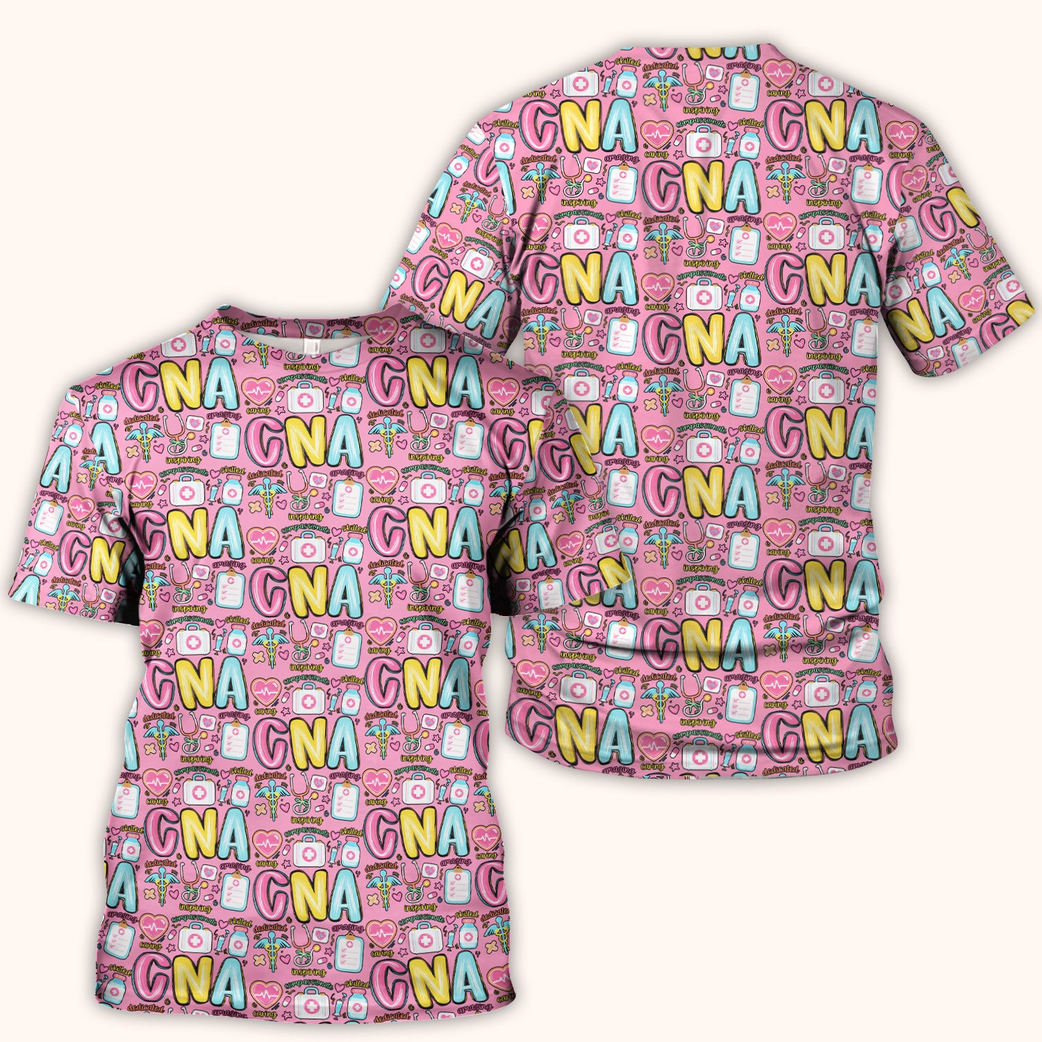CNA Nurse Appreciation Pattern Scrub Top, Breathable Fabrics Nursing Uniform