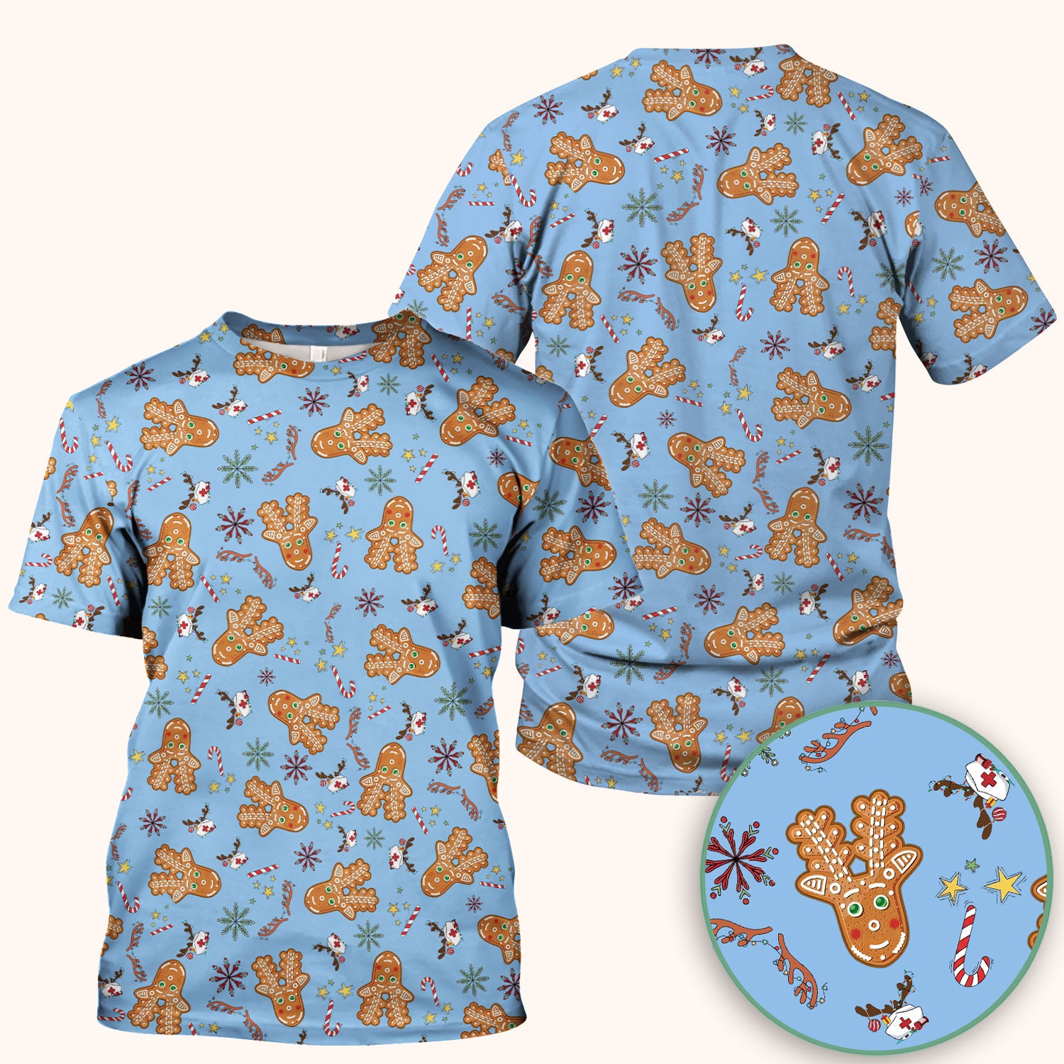 Gingerbread Cookies Reindeer Scrub Top - Funny Christmas Gingerbread Nursing Uniform - Comfortable Scrubs for Nurses