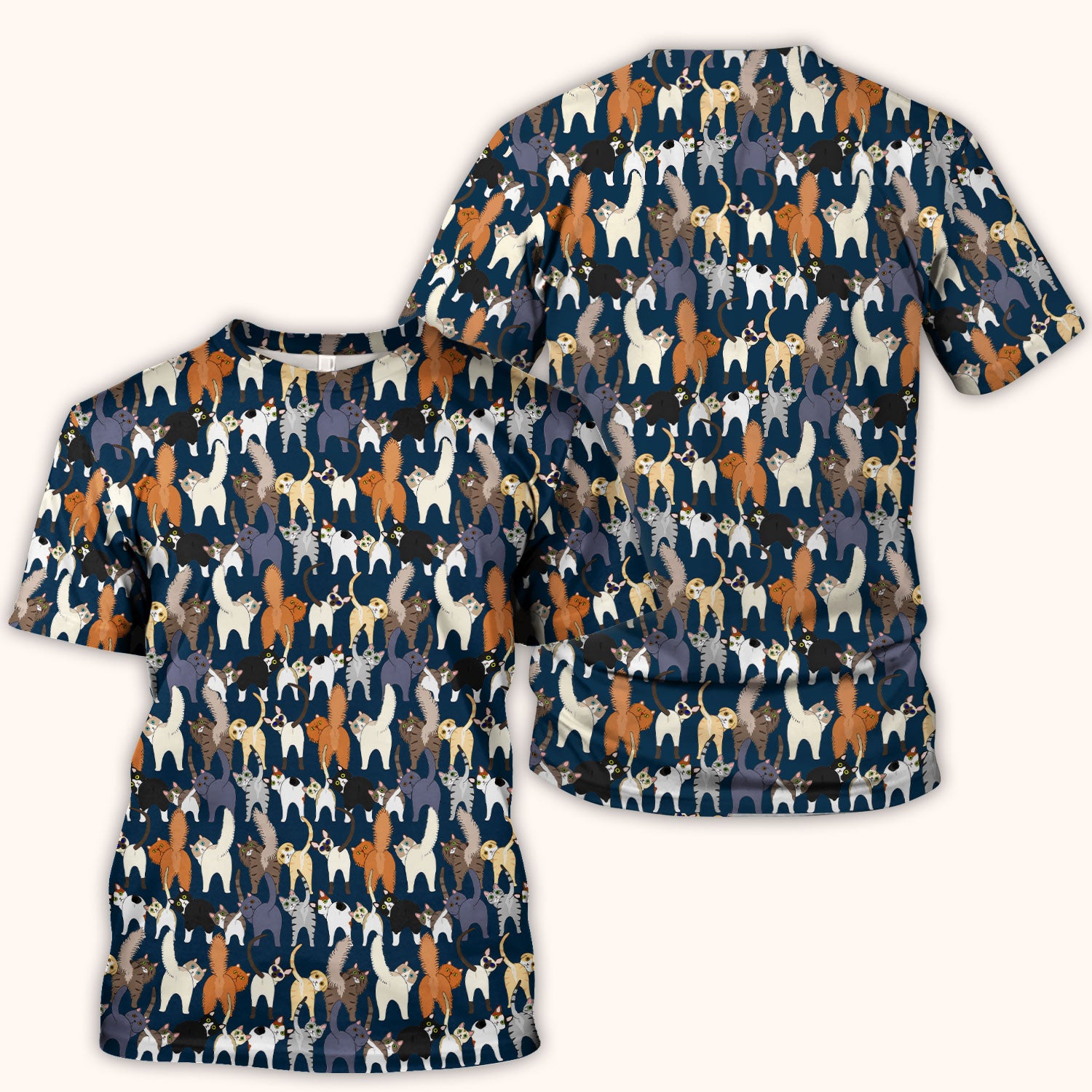Whimsical Multicolor Cat Cartoon Pattern Scrub Top, Comfortable Scrubs for Nurses