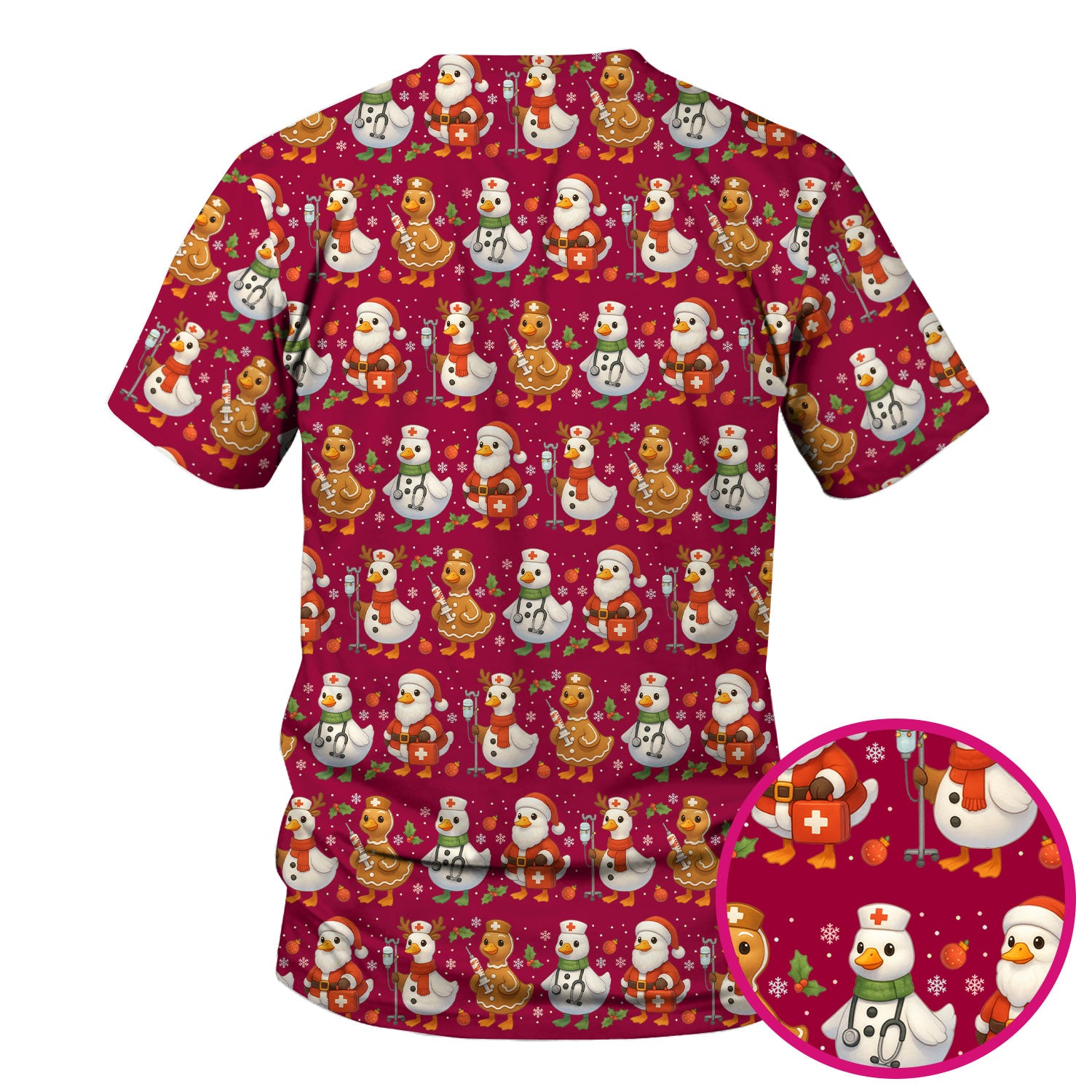 Christmas Goose Scrubs for Women - Funny Holiday Goose Pattern Medical Scrub Top - Festive Christmas Scrubs with Cute Nurse Design