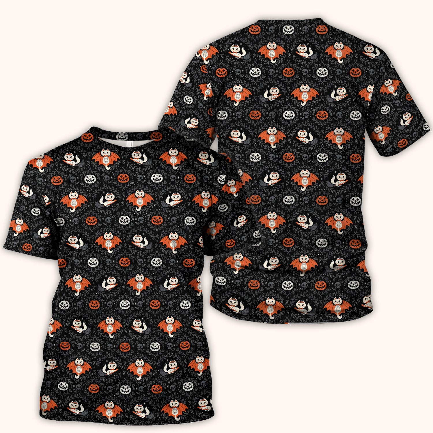 Cute Halloween Vampire Cat Pattern Scrub Top, Comfortable Scrubs for Nurses