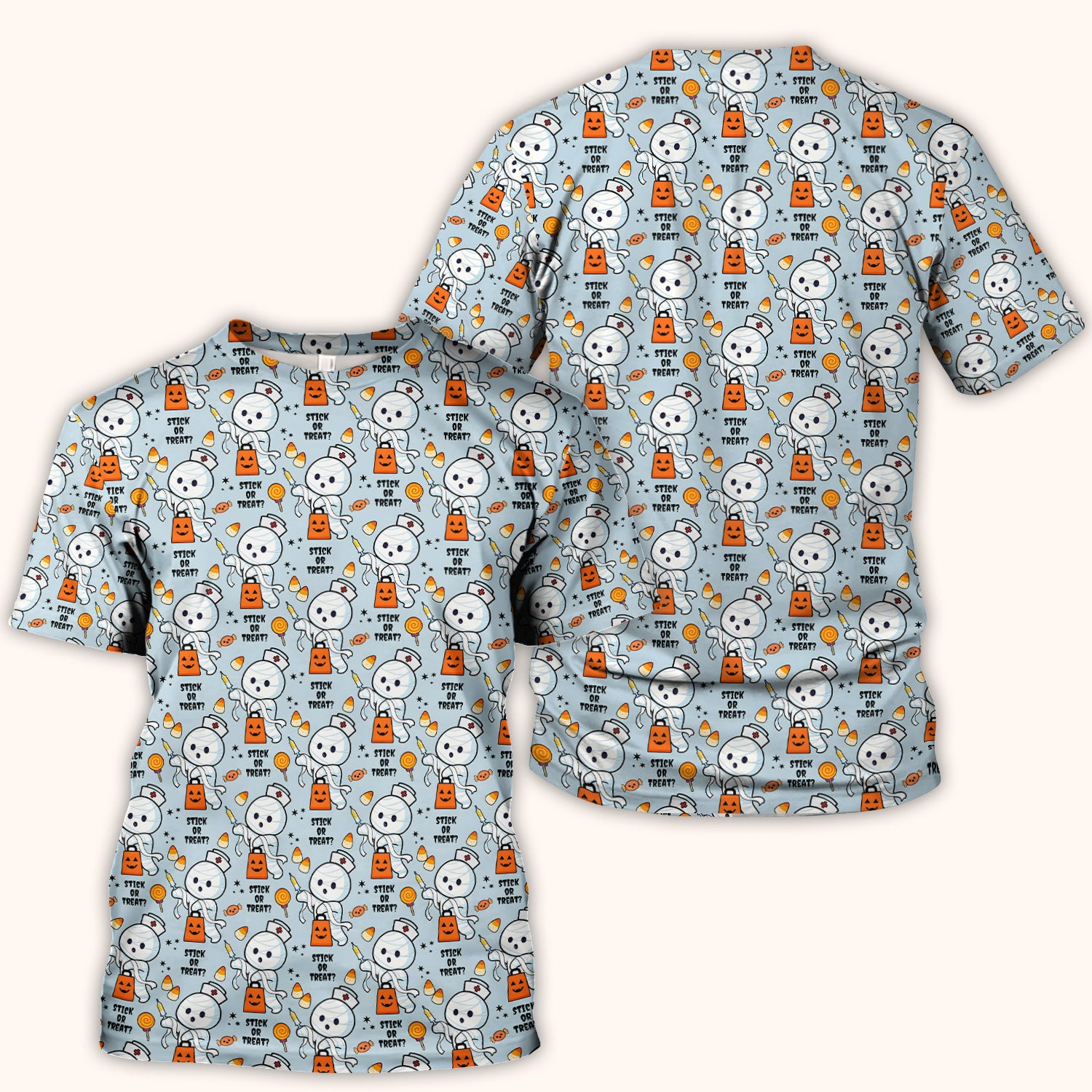 Funny Halloween Stick Or Treat Mummy Nurse Scrub Top, Comfortable Scrubs for Nurses