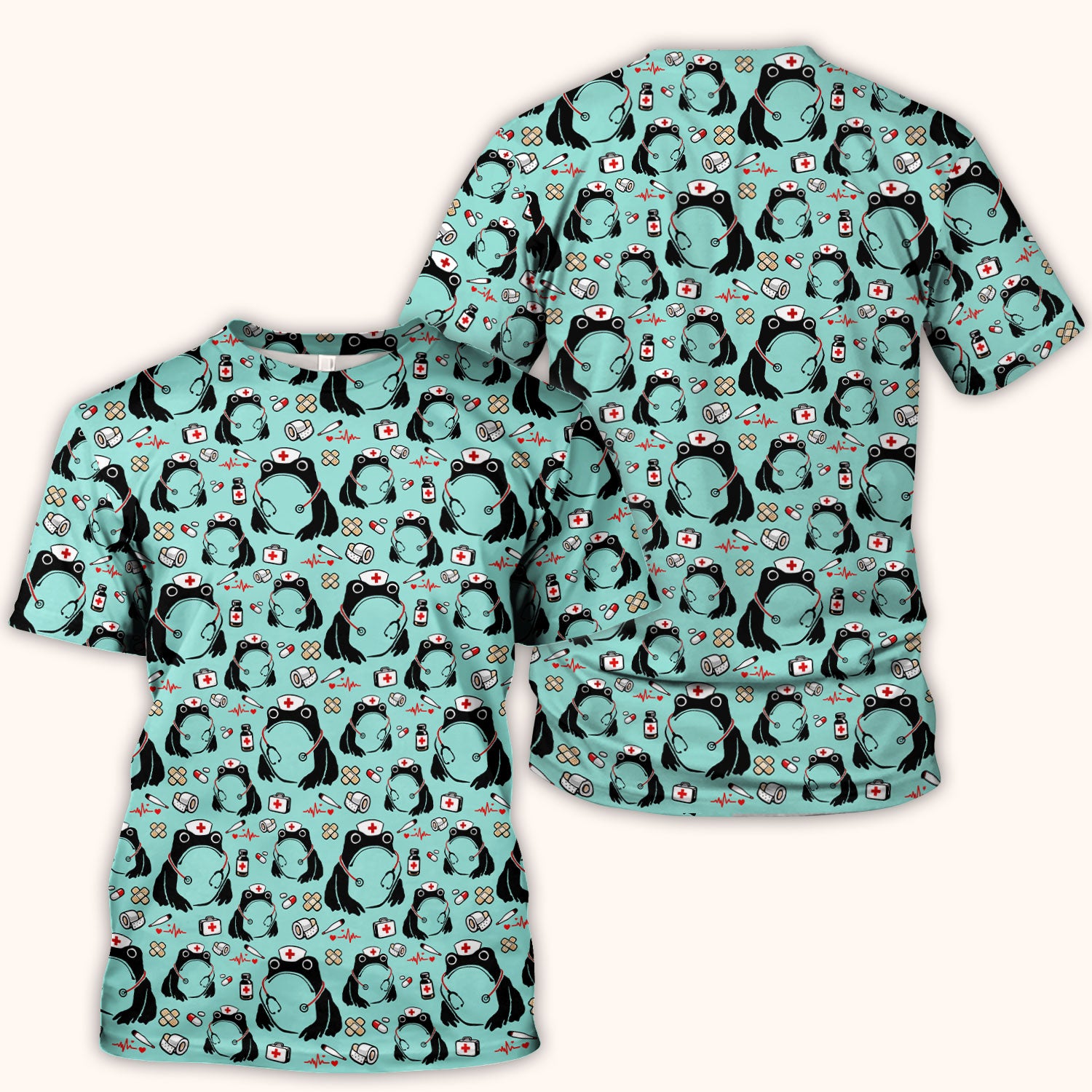 Cute Frog Nurse Medical Print Scrub Top, Comfortable Scrubs for Nurses