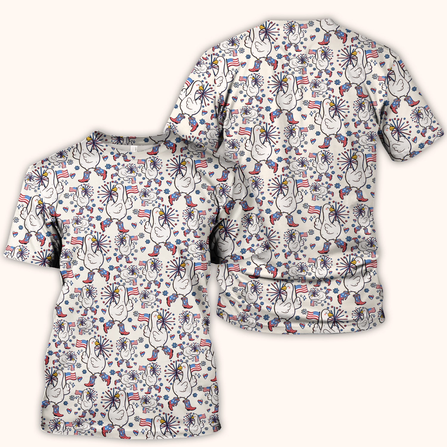 Patriotic Goose With USA Flag Fireworks Scrub Top, Comfortable Scrubs for Nurses