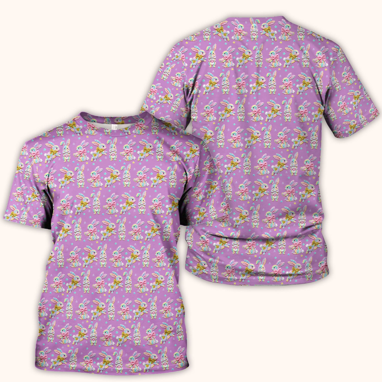 Cartoon Bunny All Over Print Scrub Top, Comfortable Scrubs for Nurses, Easter