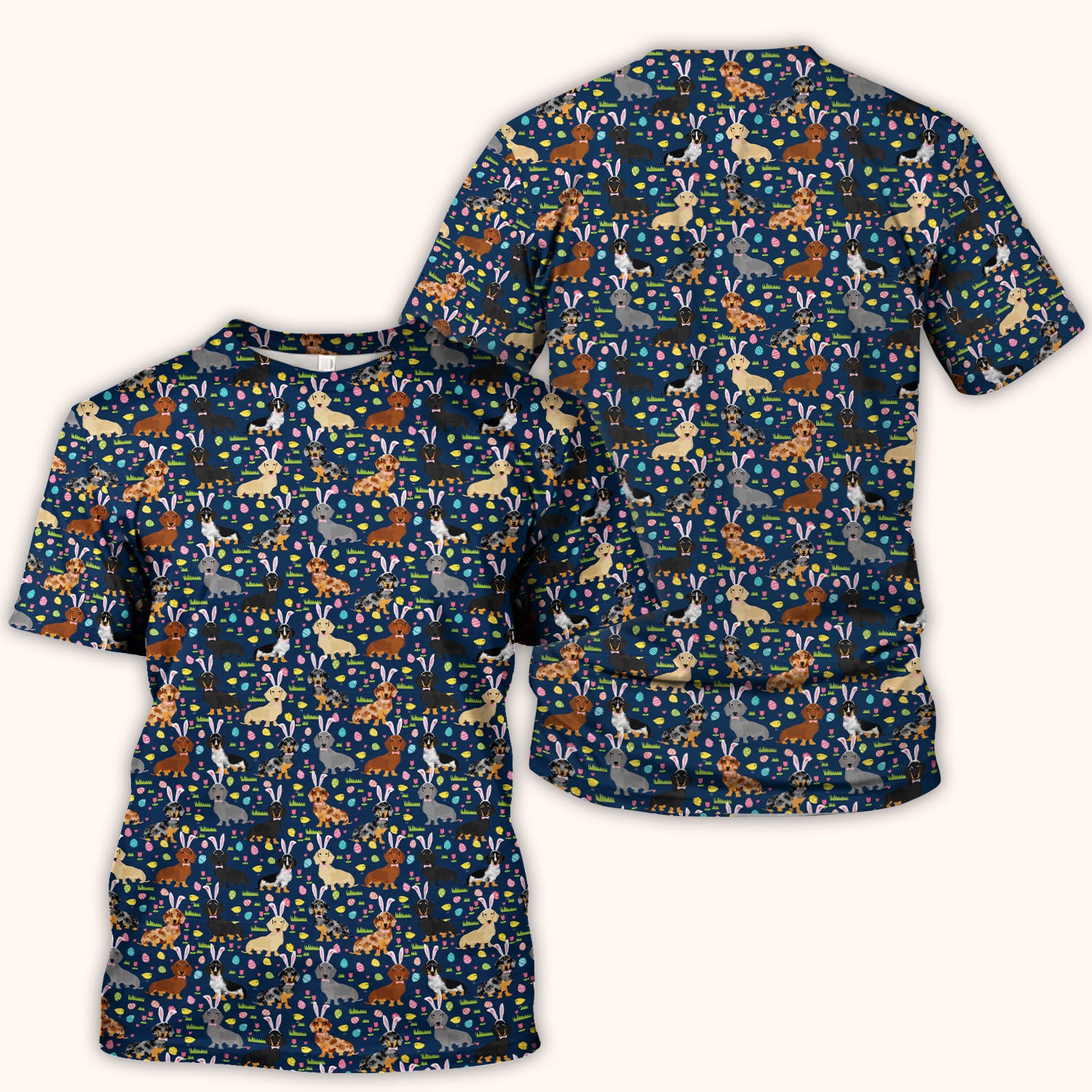 Easter Dachshund Dog Pattern Scrub Top, Comfortable Scrubs for Nurses