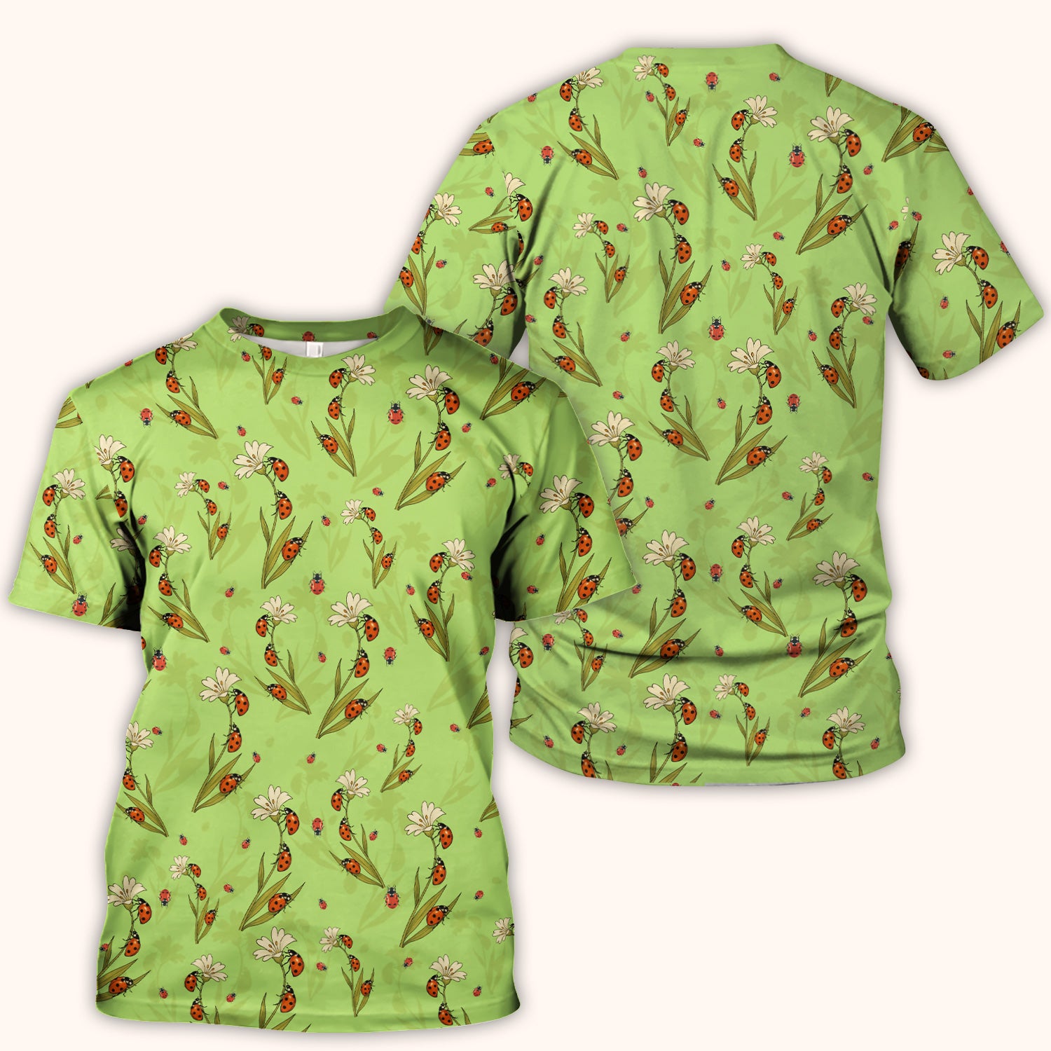 Fresh Daisy Ladybug Garden Pattern Scrub Top, Comfortable Scrubs For Nurses