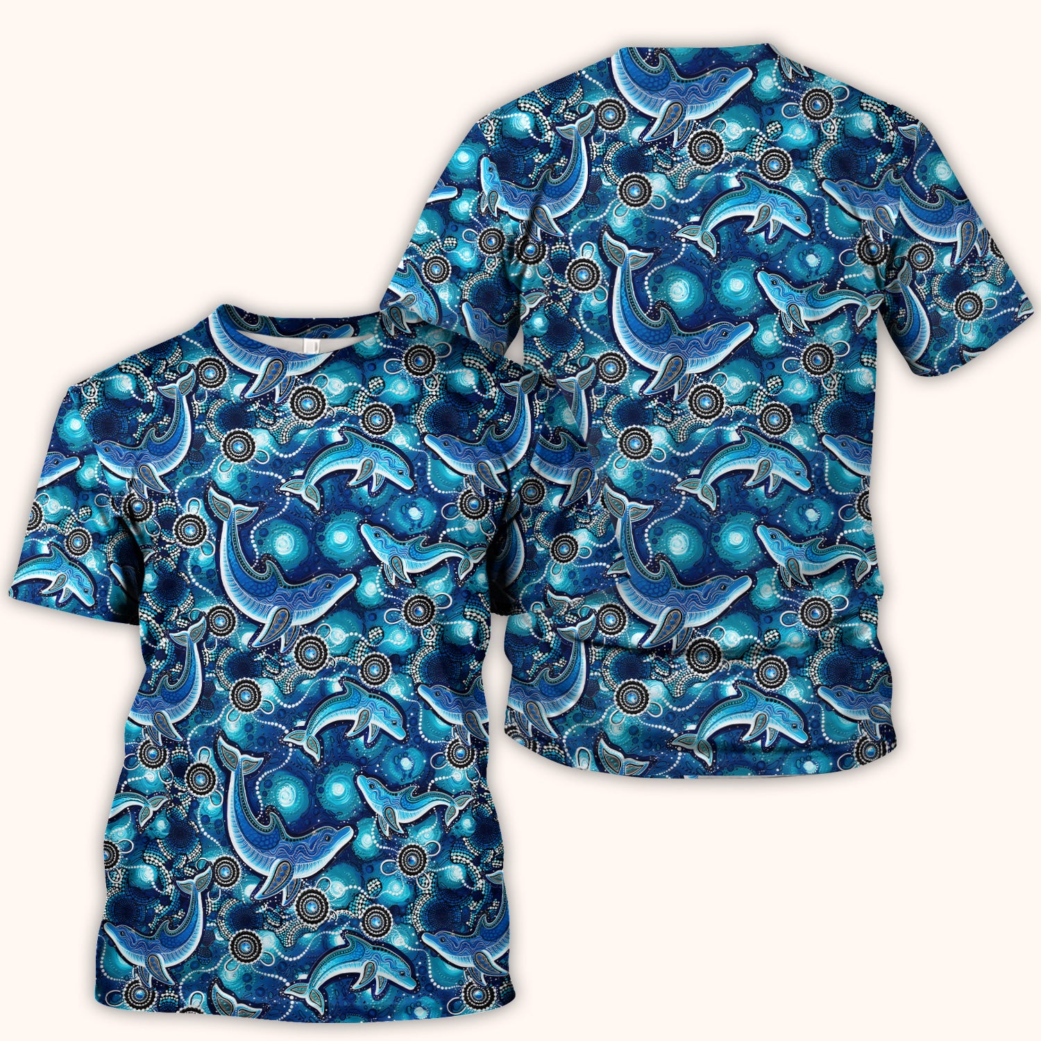 Ocean Dolphin Aboriginal Dot Print Scrub Top, Comfortable Scrubs for Nurses